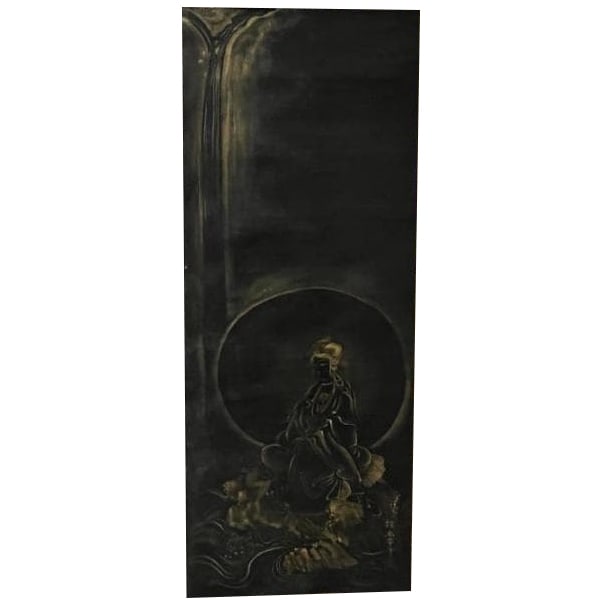 Kano Tanyu "Taki Kannon-zu" Hanging Scroll with Vermilion Lacquer Box (1 of 10)