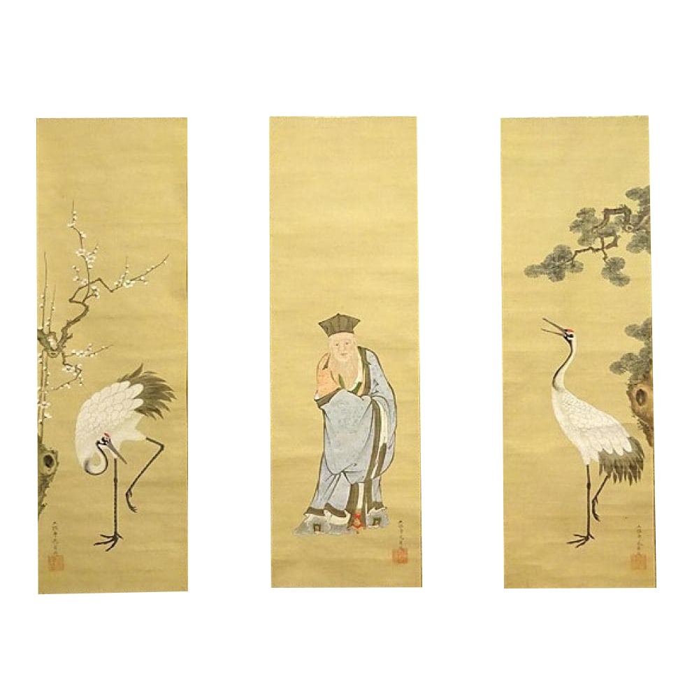 Tosa Mitsusada 'Shugi Sanpukutsui Tsuru Fukurokuju' Kakemono Silk Painting: Tosa Mitsusada "Shugi Sanpukutsui: Crane, Fukurokuju" Hanging Scroll on SilkTosa Mitsusada (Tosa Mitsusada) Born on the 9th day of the 7th month of Genbun 3 (August 23, 1738) - Died on the 4th day of 
