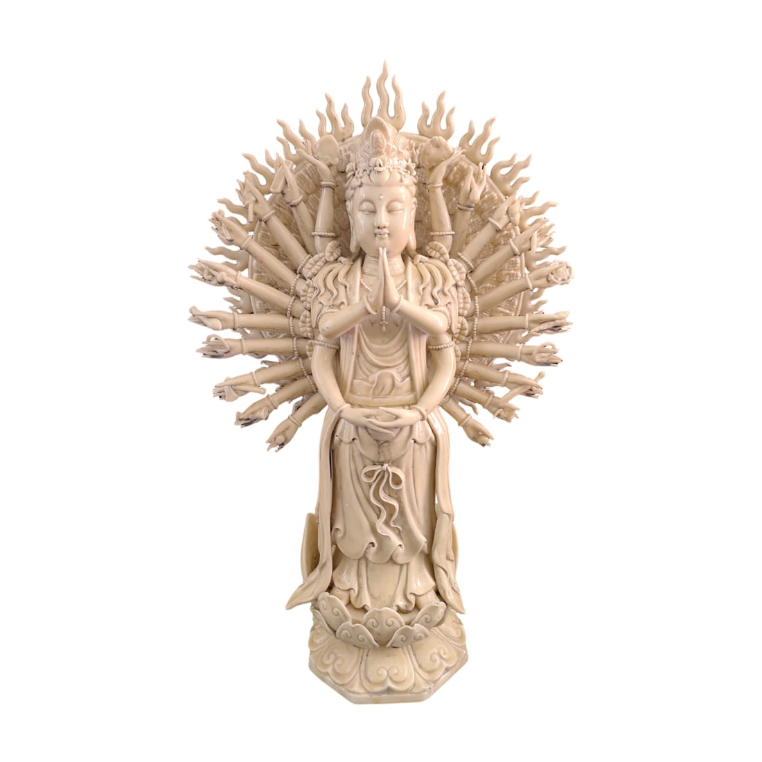 Ming Dynasty Dehua Kiln 'He Chaozong' Mark White Porcelain Glazed Thousand-Armed Guanyin (1 of 10)