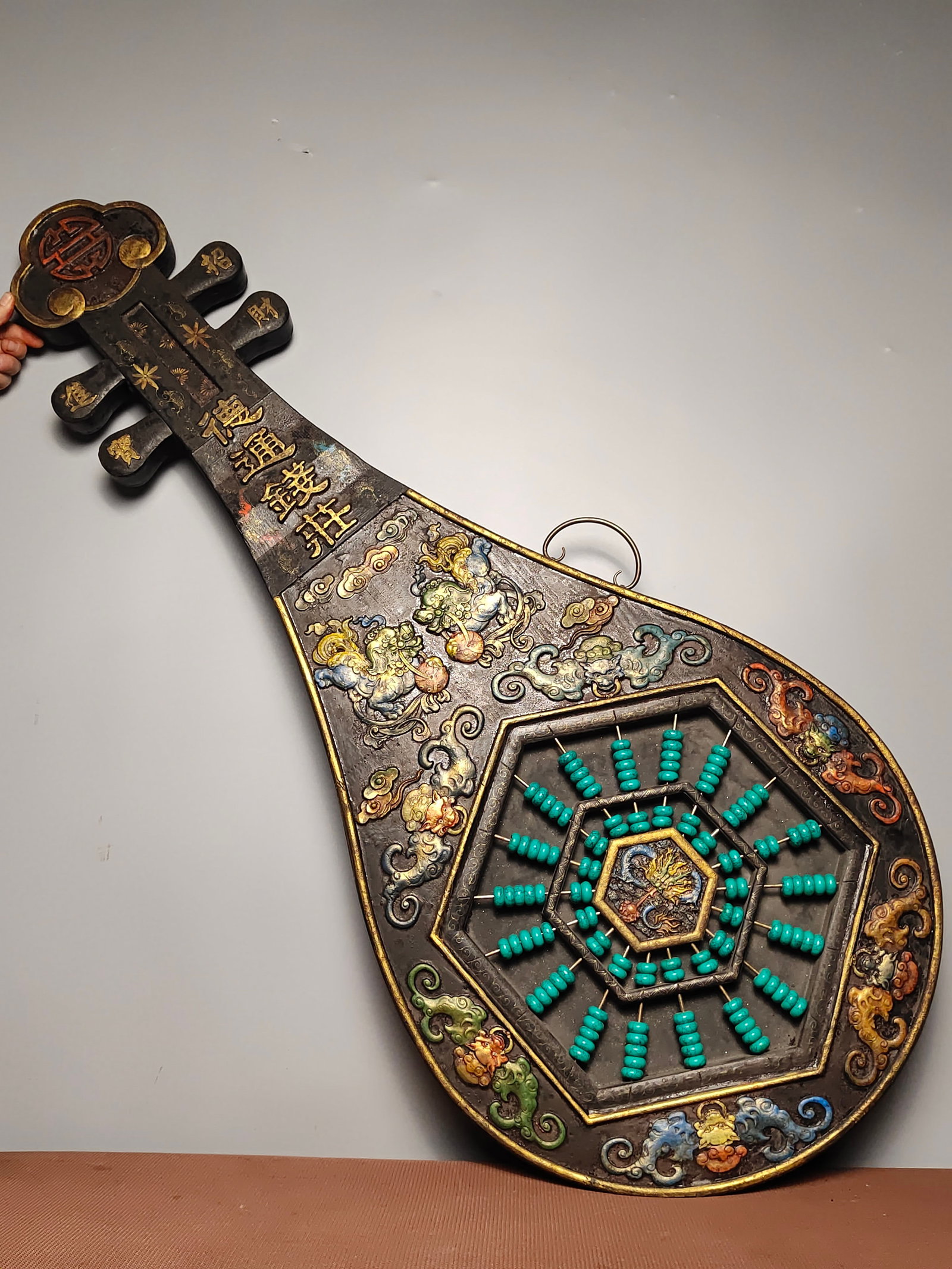 Solid Wood Gilded Pipa-style Lacquer Abacus - 3