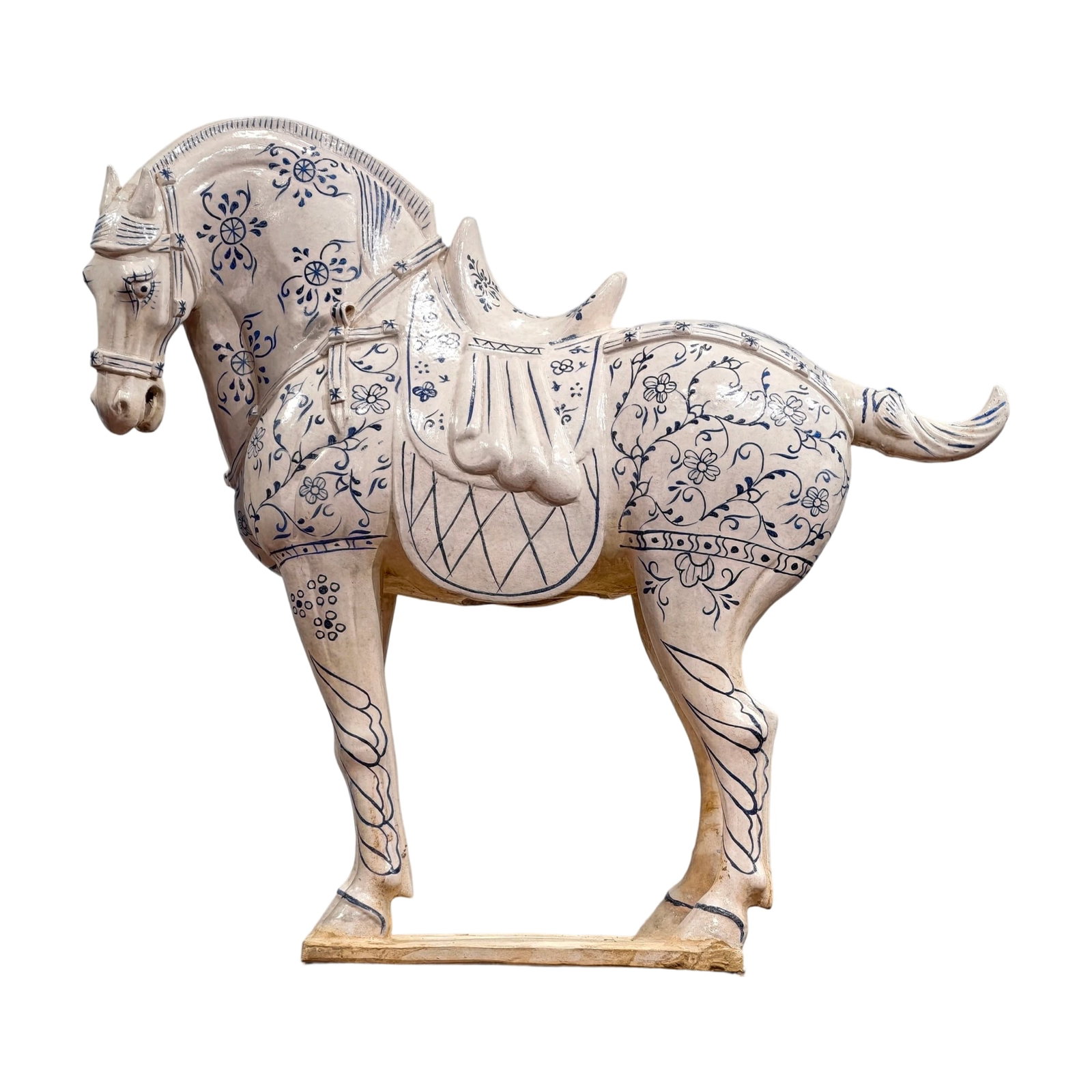 Liao Dynasty Blue and White Floral Pattern Horse Figurines Pair (1 of 10)