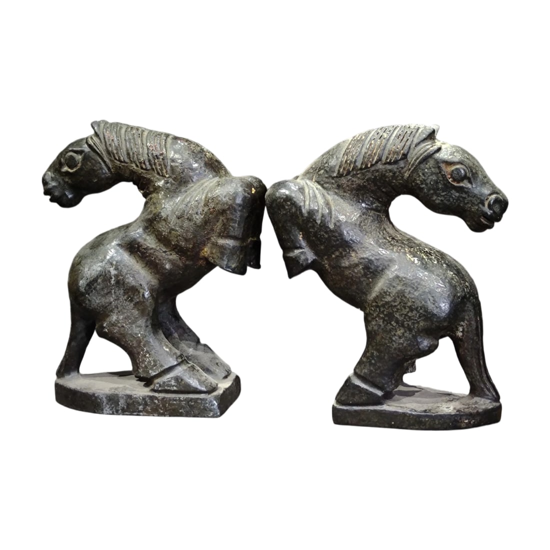 Hongshan Culture Meteorite Horse Pair: This pair of meteorite horse figurines showcases the unique artistic style of Hongshan Culture, made from meteorite with natural magnetism. The vivid shapes and smooth lines reflect the superb