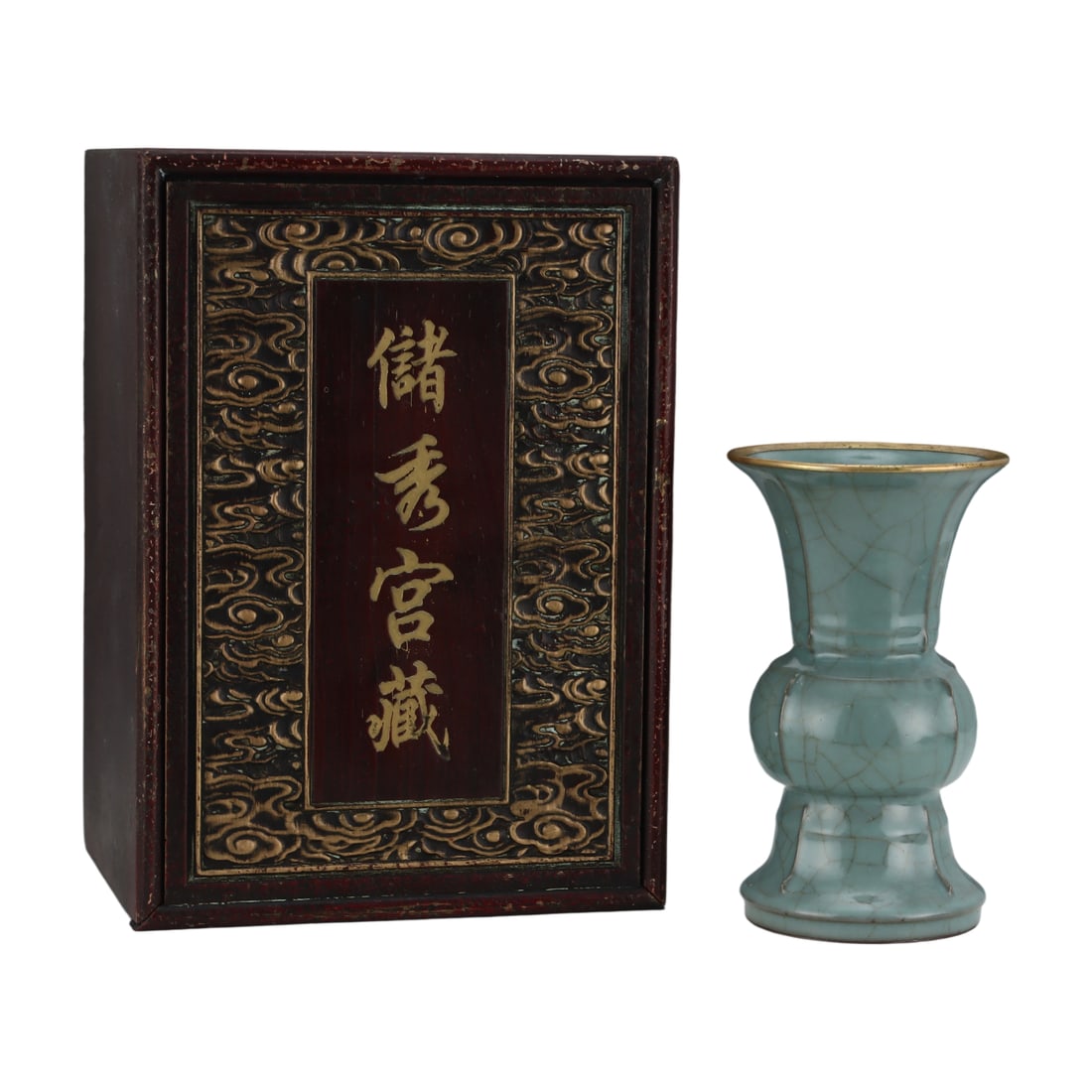 Song Dynasty Guan Kiln Celadon Glazed Fangzun: This Song Dynasty Guan Kiln celadon glazed fangzun features a jade-like, elegant celadon hue. The unique fangzun shape with smooth lines showcases the superb craftsmanship of the Song Dynasty Guan