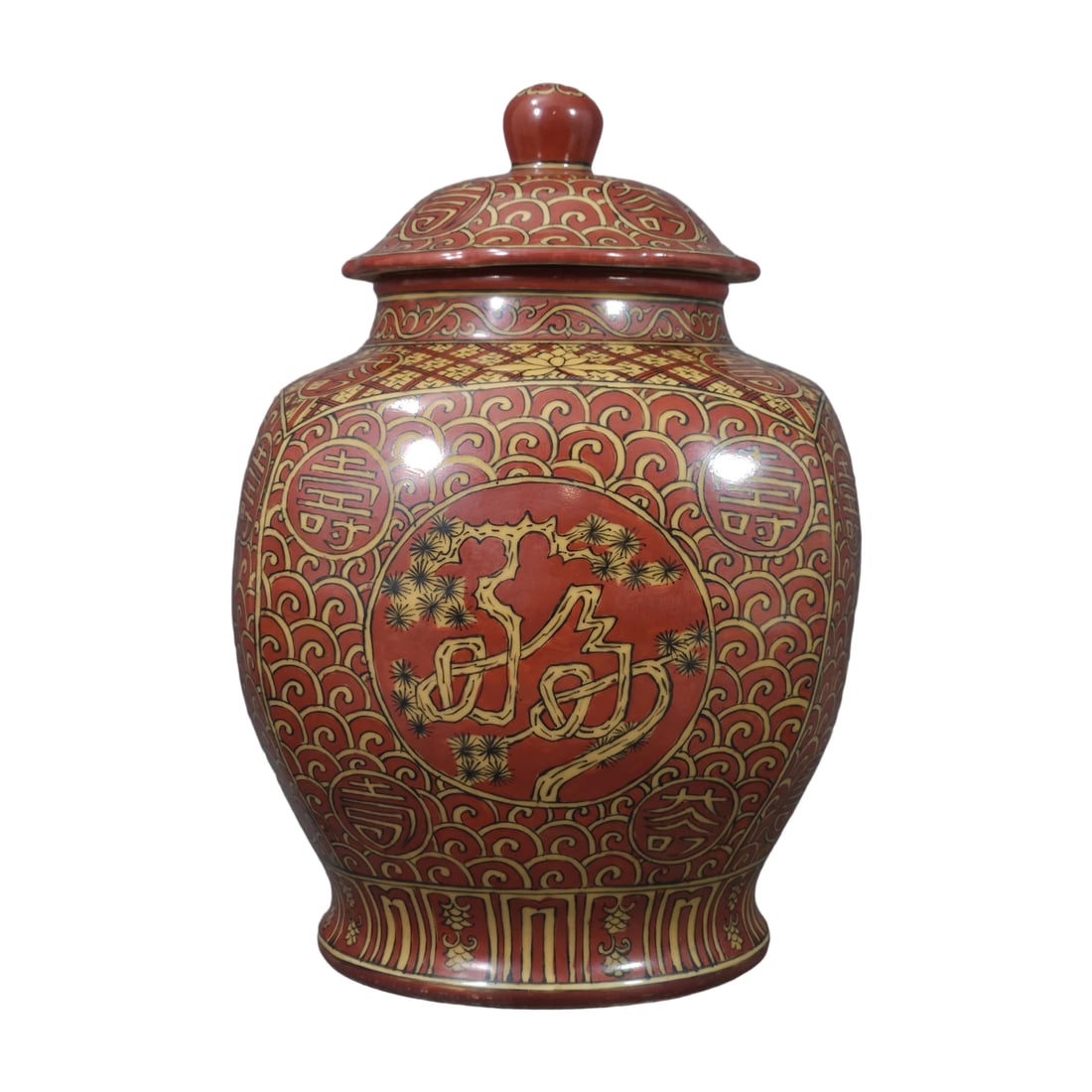Ming Dynasty Jiajing Red Ground Yellow Glaze Covered Jar (1 of 10)