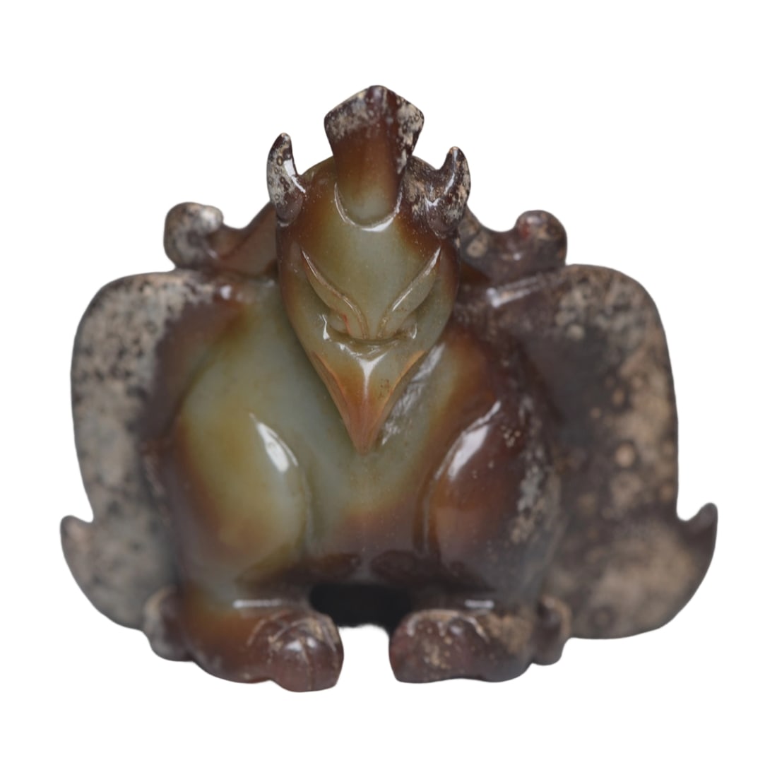 Hetian Ancient Jade Eagle Deity: This Hetian ancient jade eagle deity features a unique shape and exquisite craftsmanship, showcasing the superb skills of ancient artisans. The jade is smooth and naturally patinated, offering high co