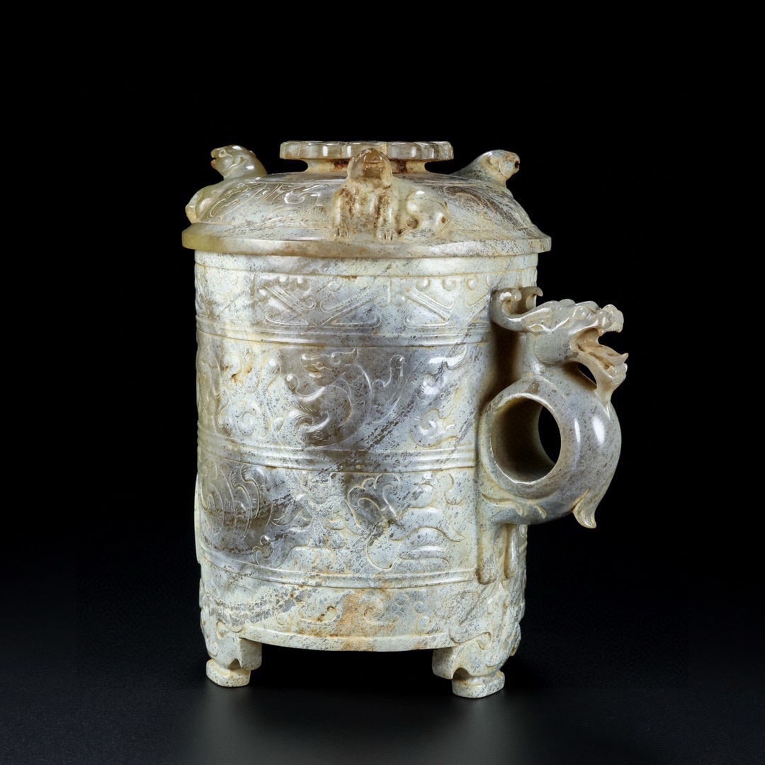 Hetian Jade Cup with Auspicious Beast Pattern - 3