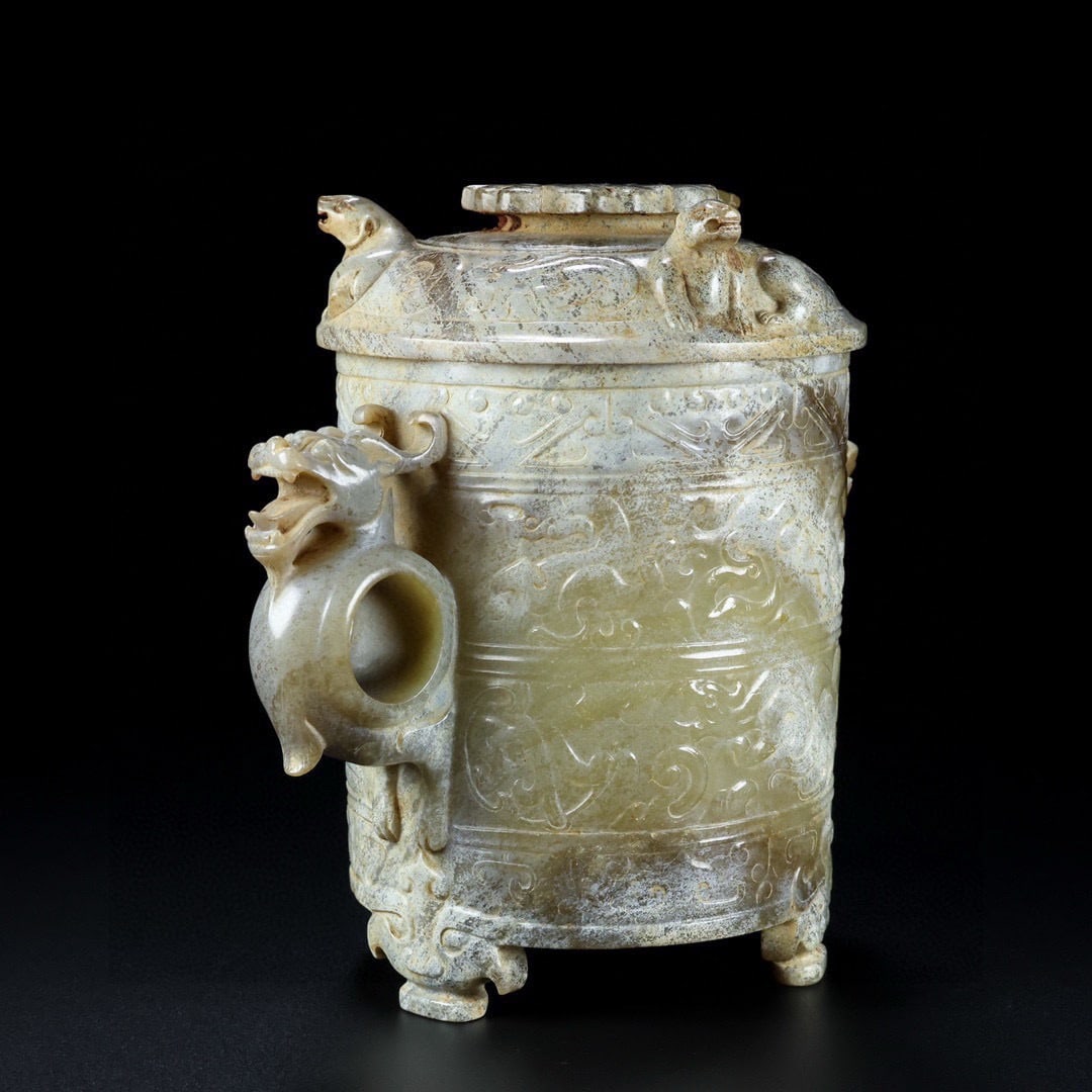 Hetian Jade Cup with Auspicious Beast Pattern - 4