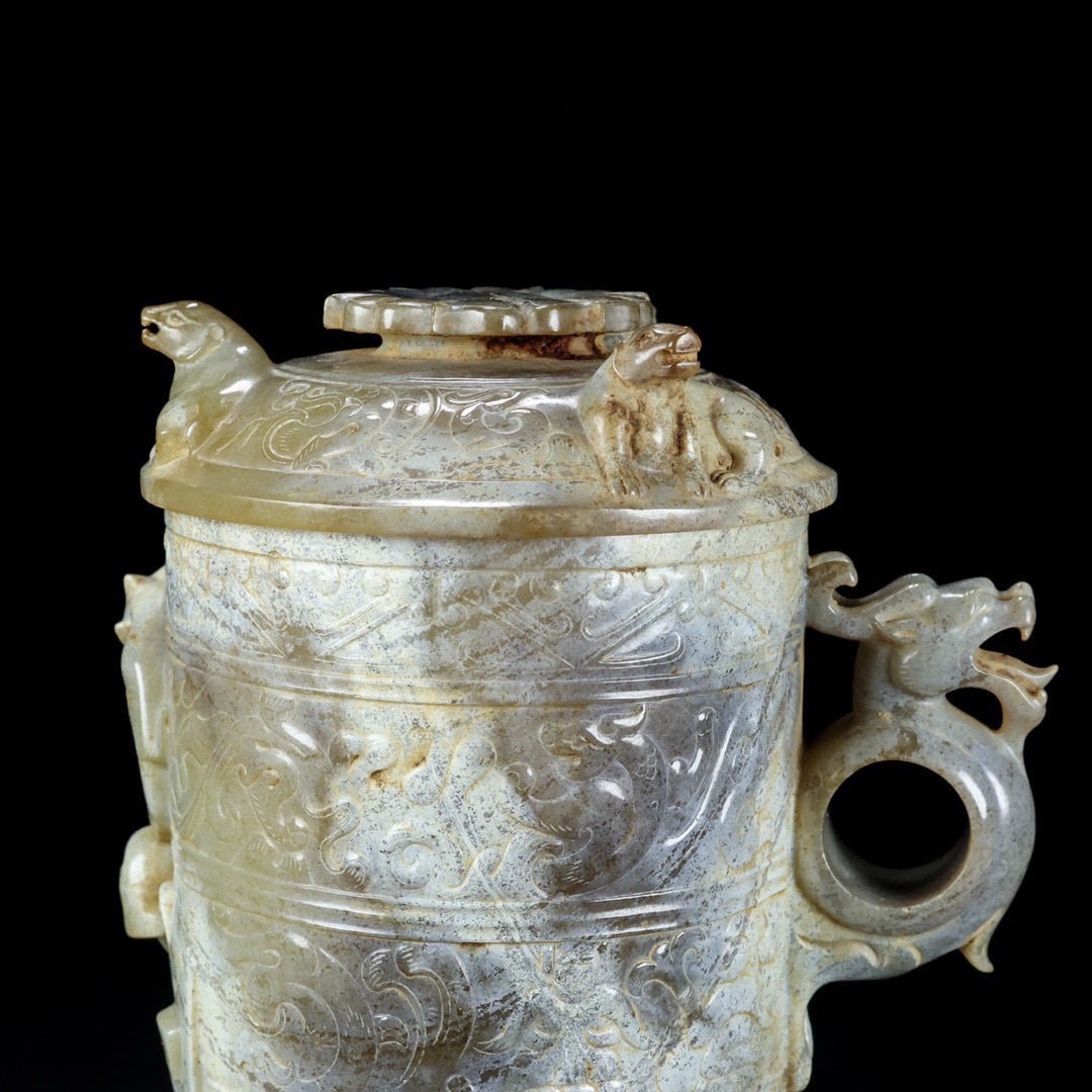 Hetian Jade Cup with Auspicious Beast Pattern - 8