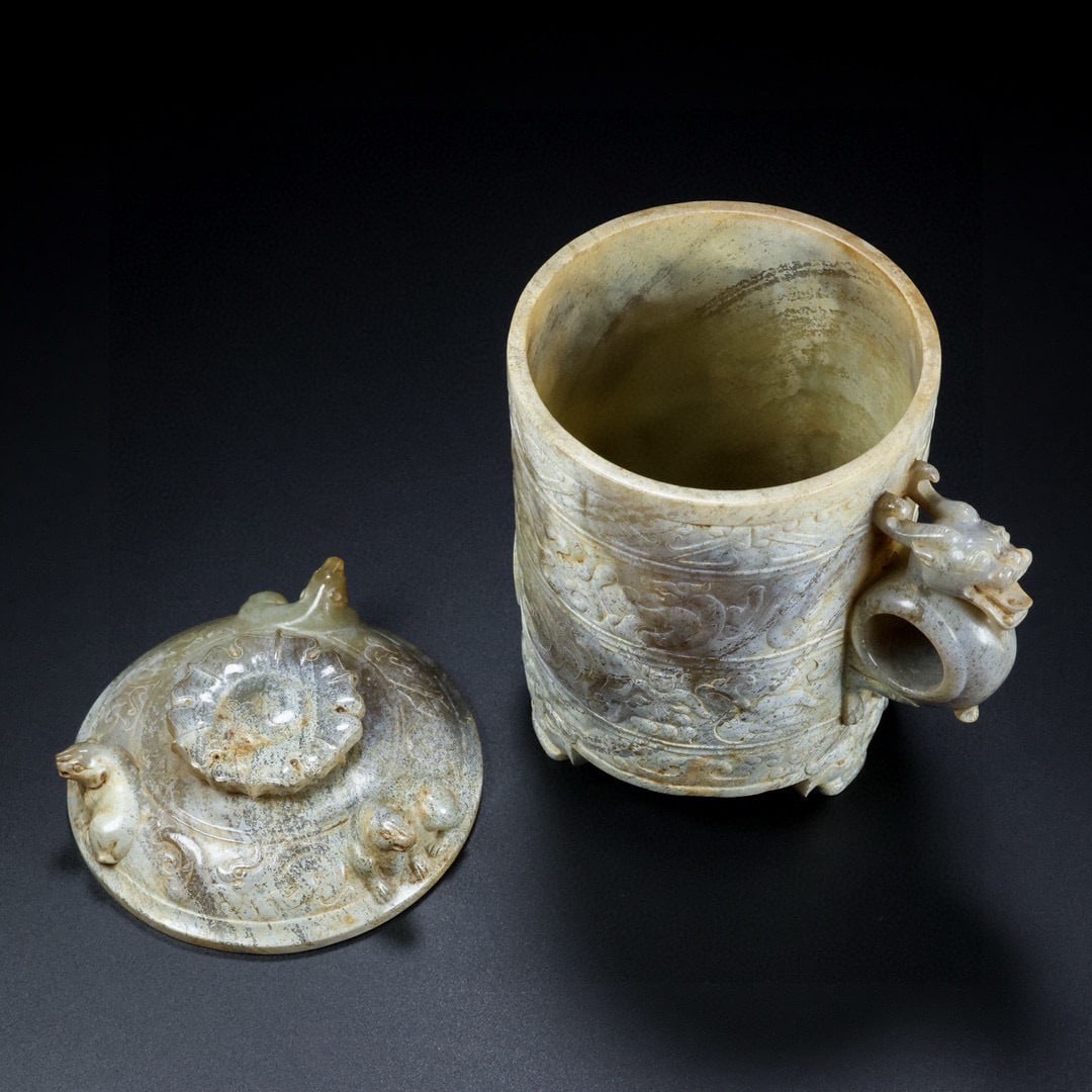 Hetian Jade Cup with Auspicious Beast Pattern - 9