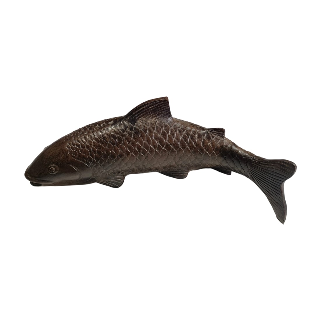 Qing Dynasty Copper Carp Ruyi Ornament: This Qing Dynasty copper carp Ruyi ornament features a rich patina, reflecting the passage of time. The lively carp design symbolizes good fortune and auspiciousness, and it is in excellent