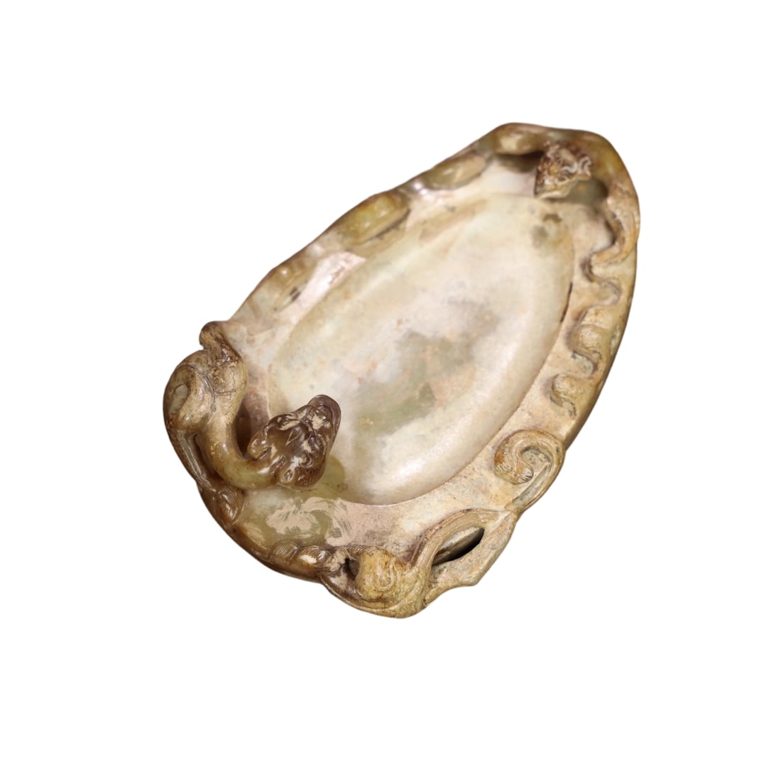 Hetian Jade Dragon and Phoenix Brush Washer: This Hetian jade brush washer features dragon and phoenix motifs, with fine and smooth jade quality and a well-developed patina, showcasing exquisite traditional craftsmanship. The dragon and phoenix 