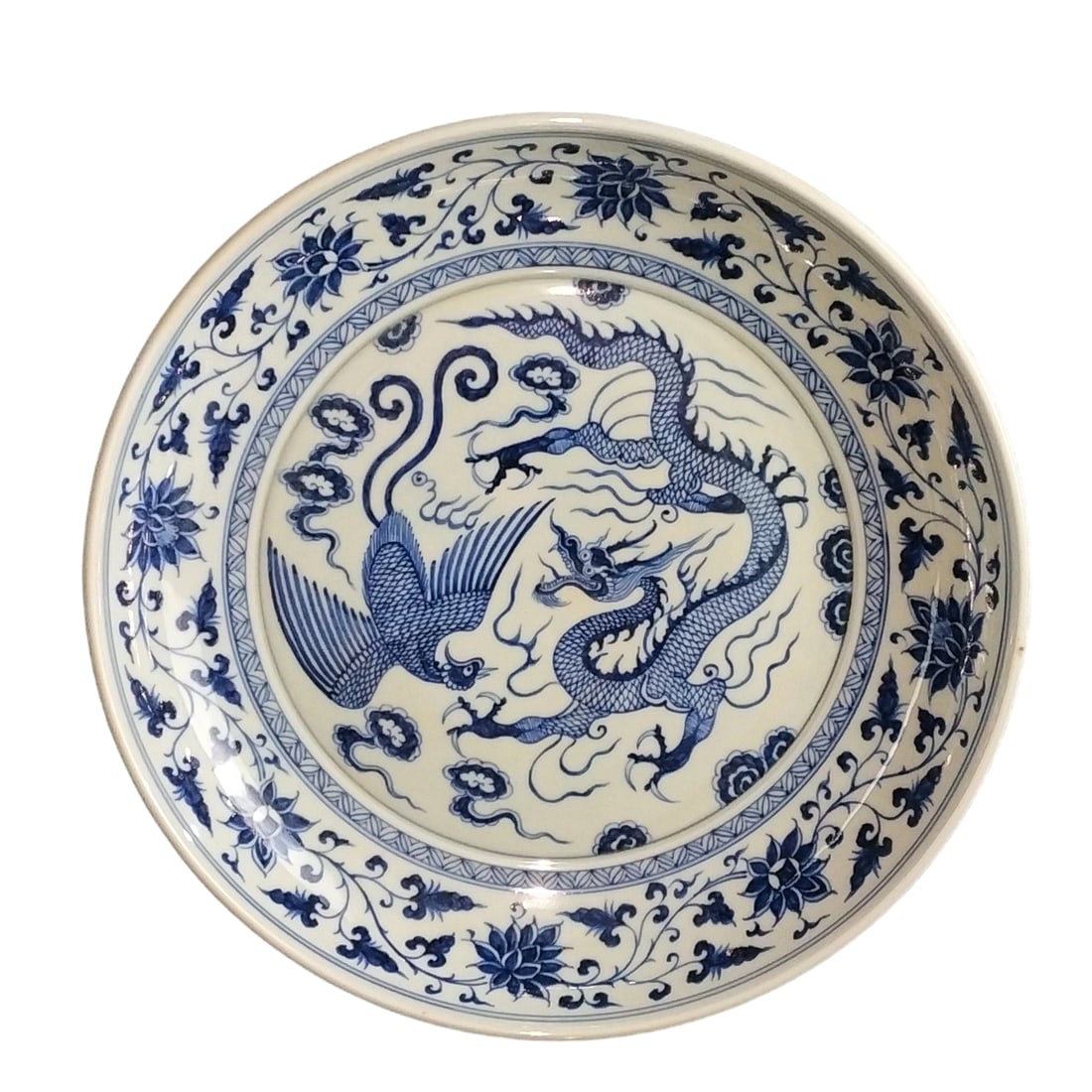 Yuan Dynasty Blue and White Double-sided Plate with Dragon and Phoenix Design (1 of 8)