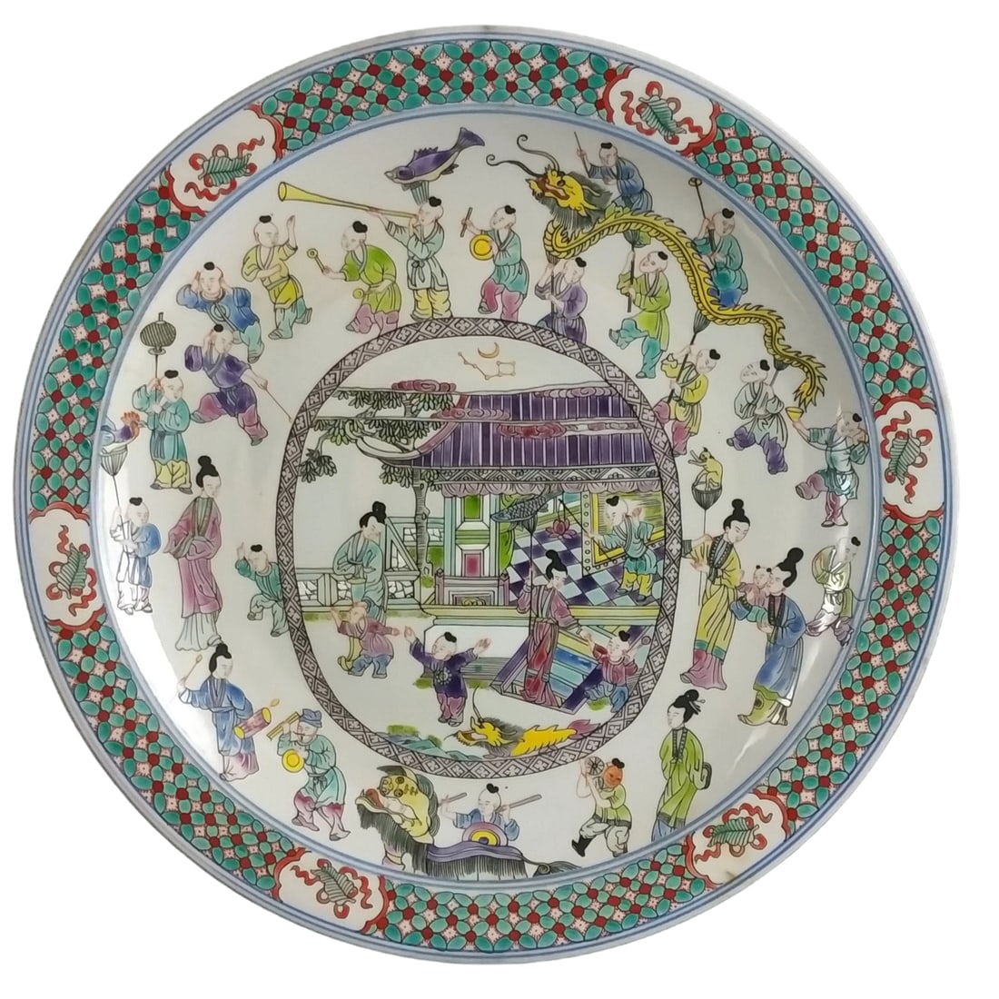 Qing Dynasty Kangxi Famille Rose Plate with Children Playing in Spring: This Qing Dynasty Kangxi famille rose plate vividly depicts children playing in spring, showcasing the exquisite craftsmanship of Qing dynasty famille rose porcelain. The plate features vibrant