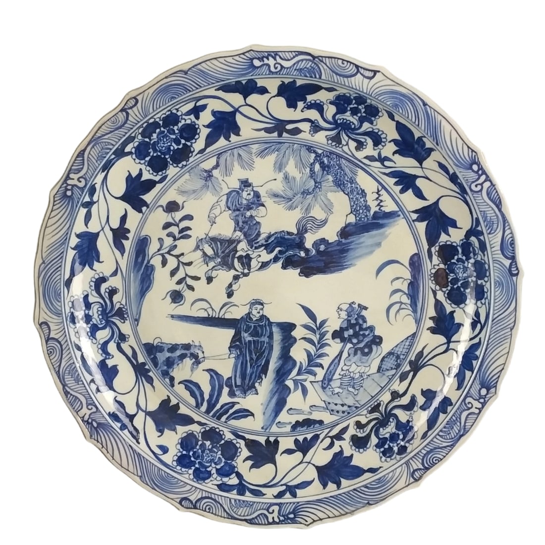 Yuan Dynasty Blue and White Plate with Xiao He Chasing Han Xin Under the Moon (1 of 9)