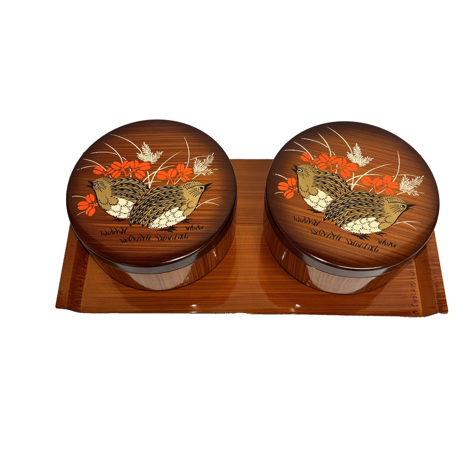 Japanese Lacquerware Soup Bowls with Matching Trays (Set of 2) Handcrafted Wooden Bowls: This refined set of two Japanese lacquerware soup bowls with matching trays embodies centuries of traditional craftsmanship and Eastern aesthetic philosophy. Crafted from natural wood and coated with