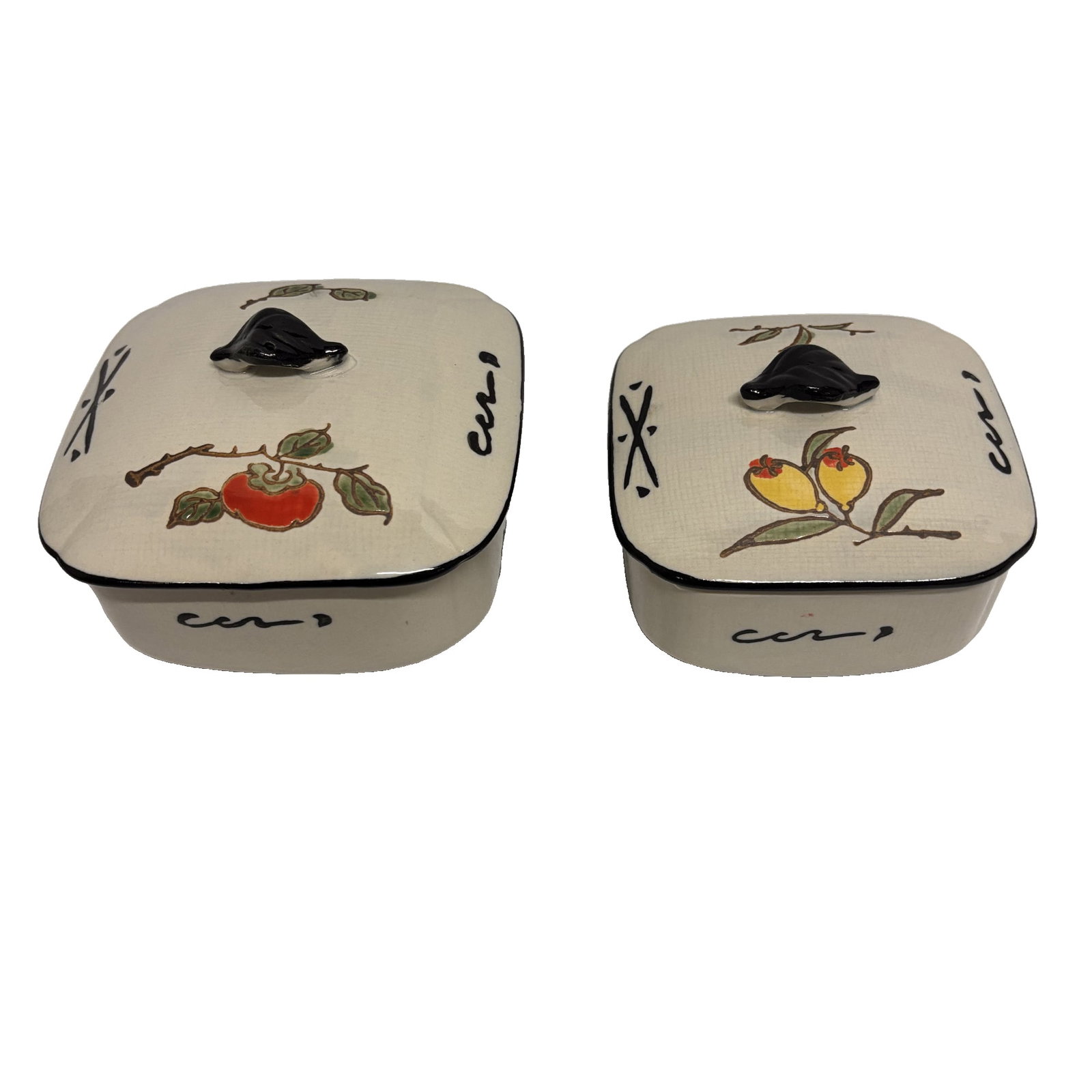 Ceramic Covered Small Dishes Large & Small Set (Square Design) (1 of 6)