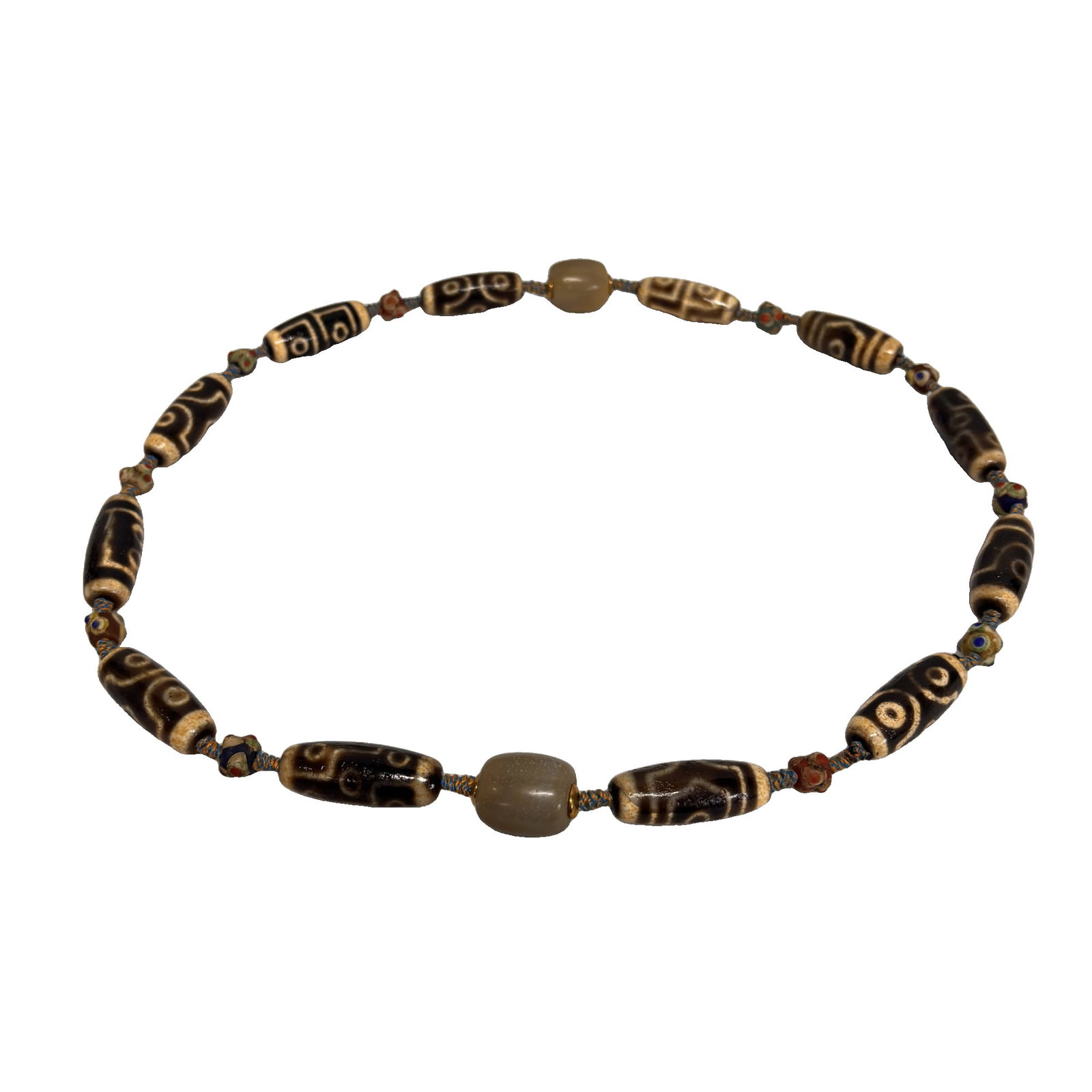 Agate Dzi Bead Bracelet: Agate and dzi bead bracelet, approximately 350mm long