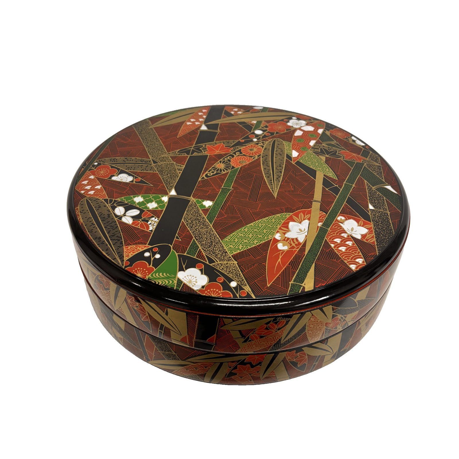 Lacquerware Sushi Plate, Double Layer: Double-Layer Lacquerware Sushi PlateMaterial: ResinDimensions: Diameter 300mm, Height 100mmProduct Description: Japanese synthetic lacquerware sushi plates are practical utensils that combine traditio