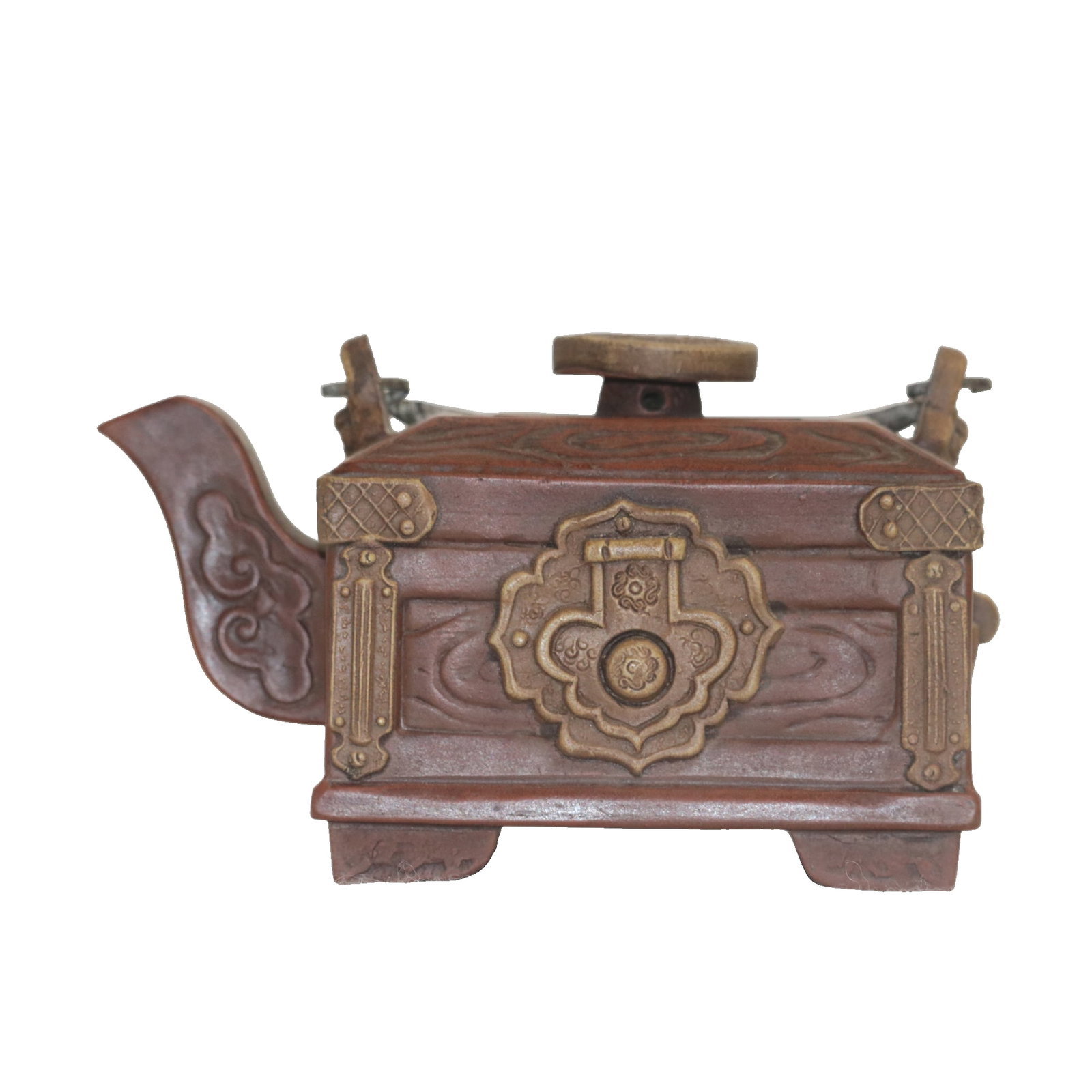 A Fine Collection: A Zisha (Yixing) Box-Shaped Teapot with a Handle, Made in the 38th Year of the: A Fine Collection: A Zisha (Yixing) Box-Shaped Teapot with a Handle, Made in the 38th Year of the Wanli Reign of the Ming Dynasty This fine Zisha teapot, made of Zisha clay, measures 16cm in length,