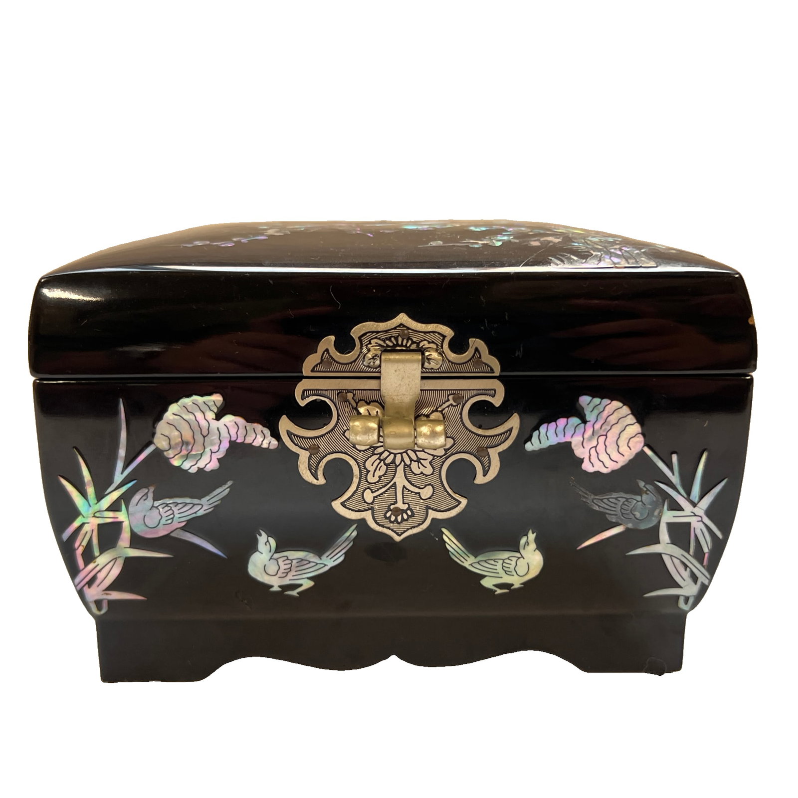 Japanese Vintage Lacquer Jewelry Box with Mother-of-Pearl Inlay Mirror Interior (1 of 8)