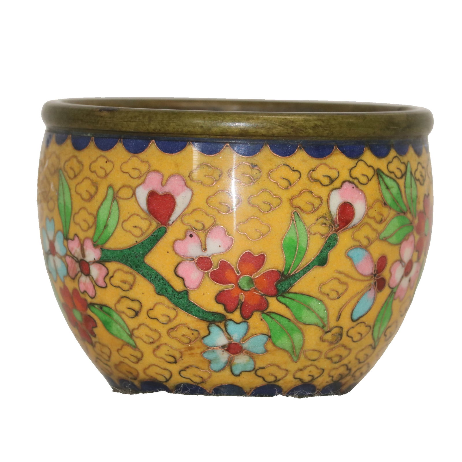 Small covered cloisonne enamel jar with scrolling floral and cloud dragon design, Qianlong period of (1 of 9)