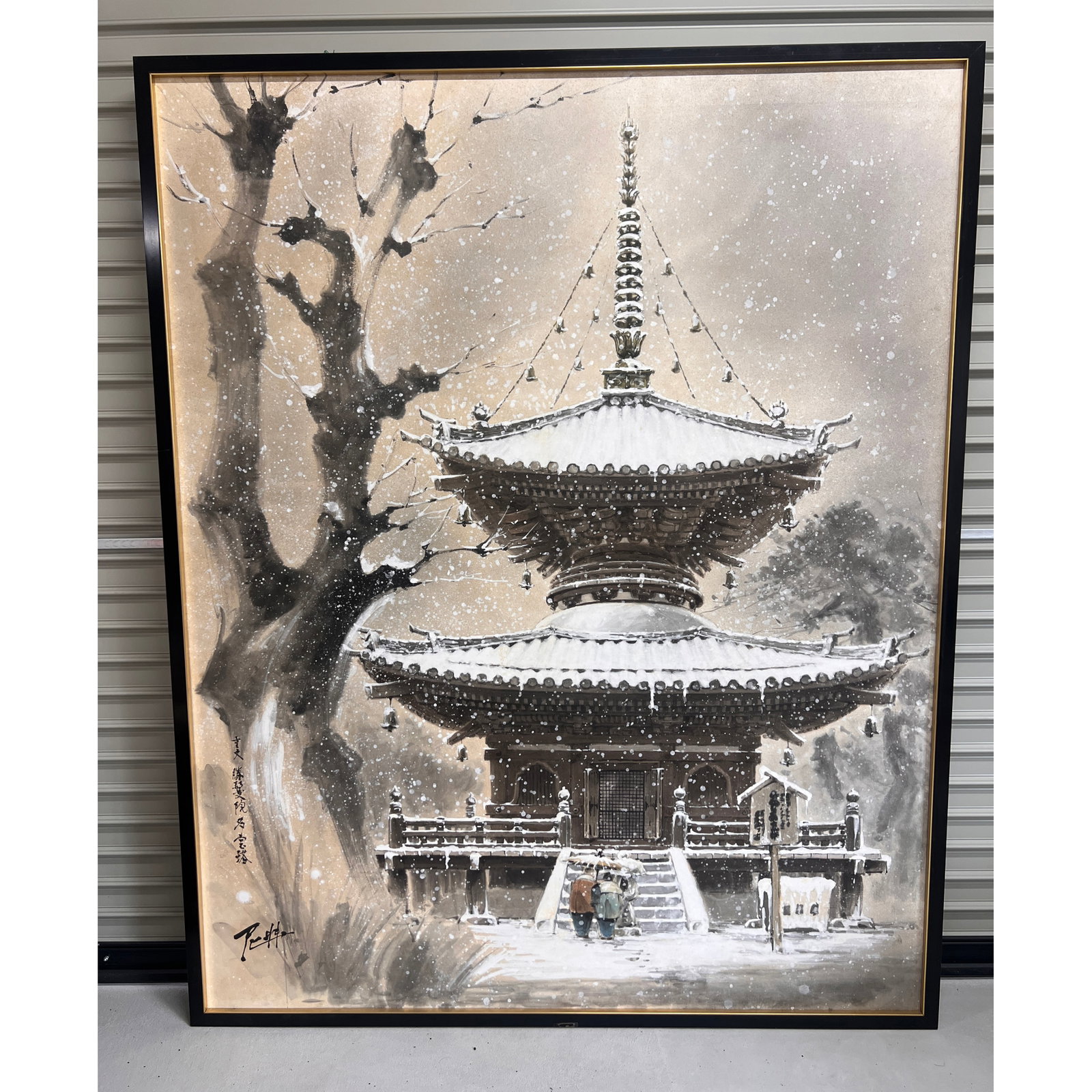 Important Japanese Snow Scene Painting of a National Treasure Pagoda by Master Nanga Artist: Product Title: Important Japanese Snow Scene Painting of a National Treasure Pagoda by Master Nanga Artist length: 1.67 metres width : 1.35metres Product Description: This is a superb and masterful wa