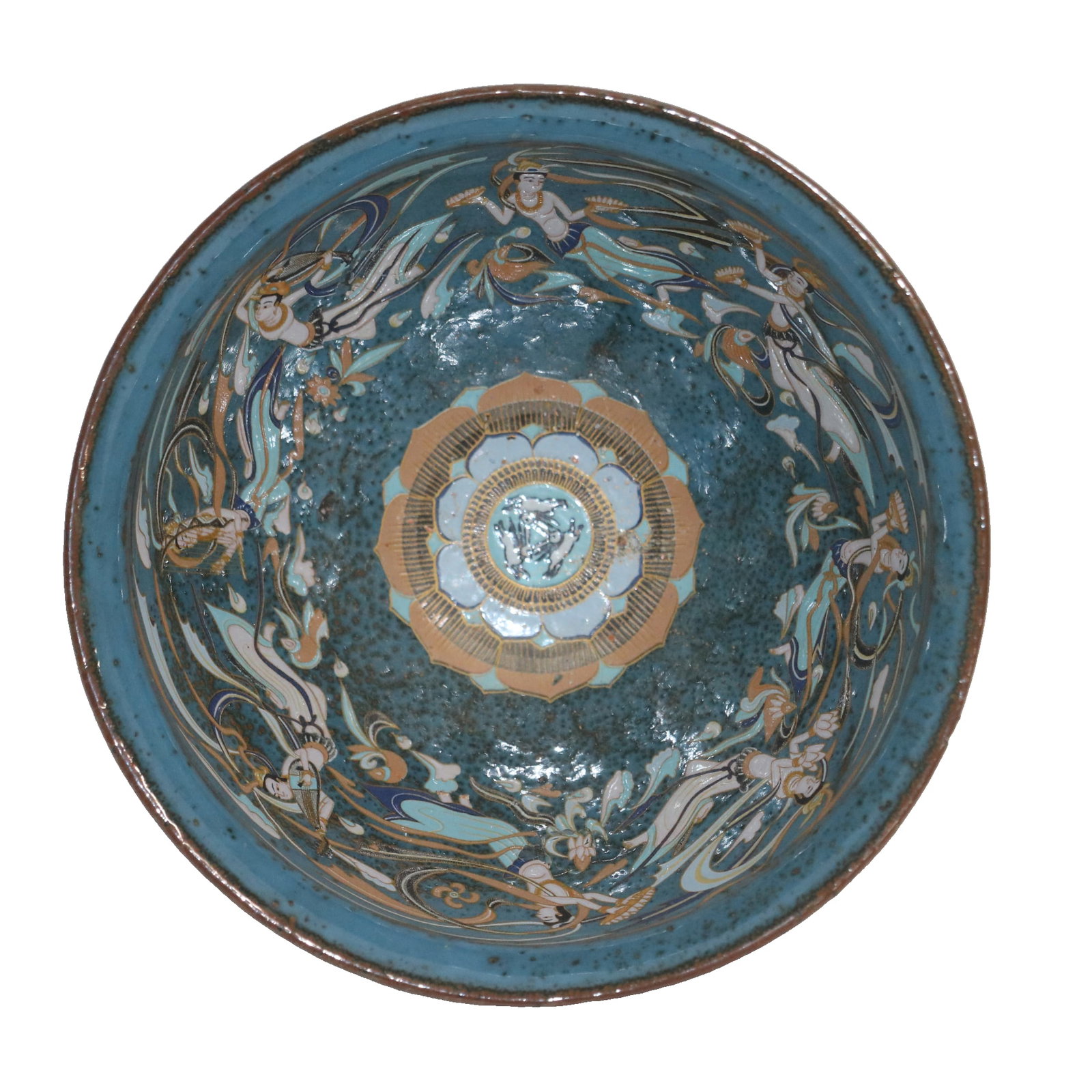 A Dunhuang-style ceramic bowl with flying apsara design and imperial markings (13cm in diameter) (1 of 9)