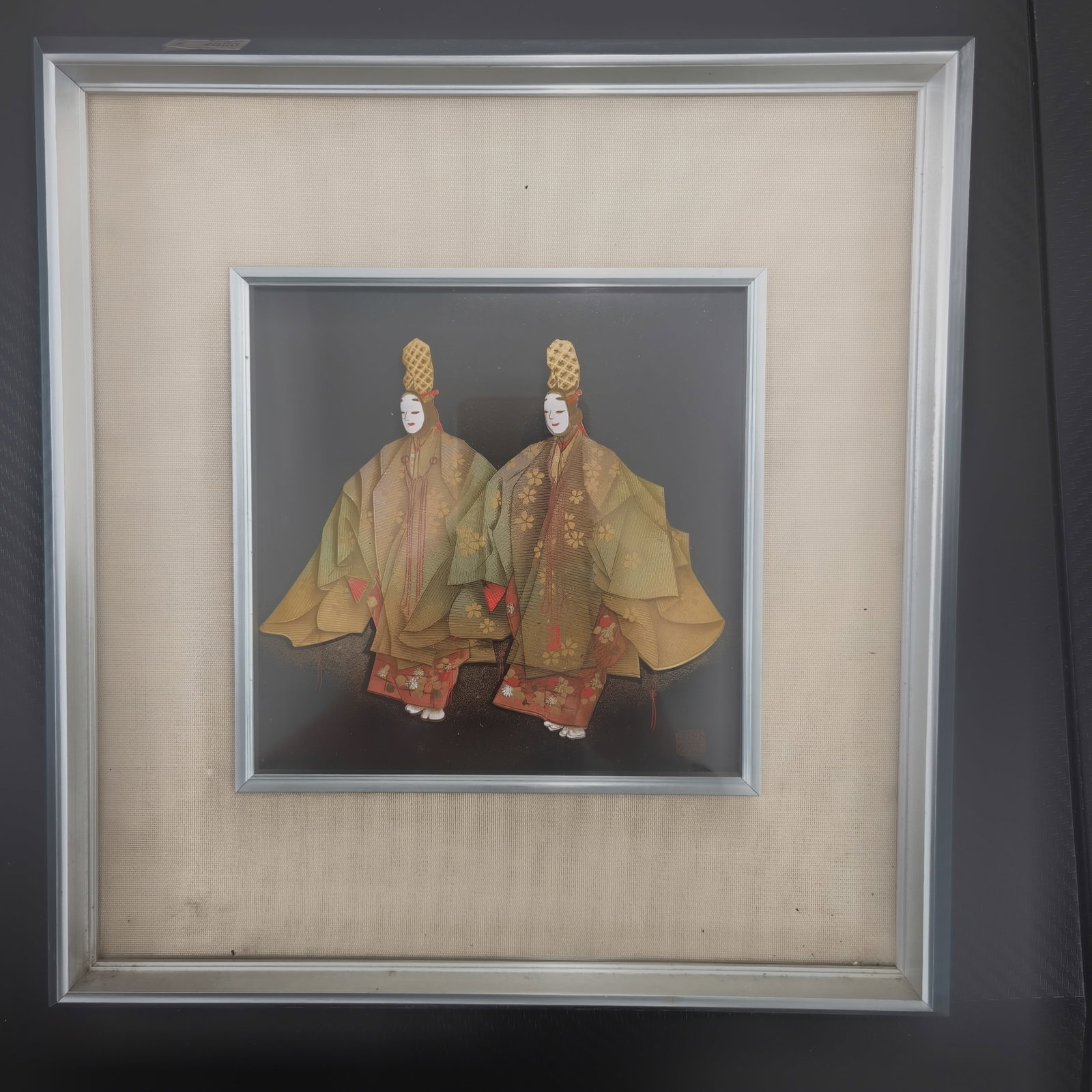 Japanese Showa Period Oshie Textile Relief Artwork of Court Nobles in Original Frame (1 of 7)