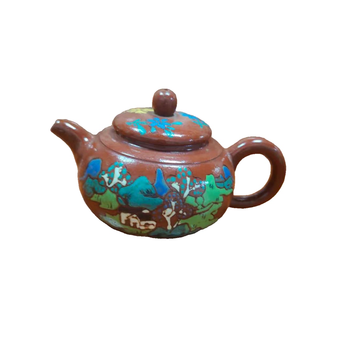 Collection of purple clay teapots: A treasured purple clay teapot, 9cm high and 19cm wide