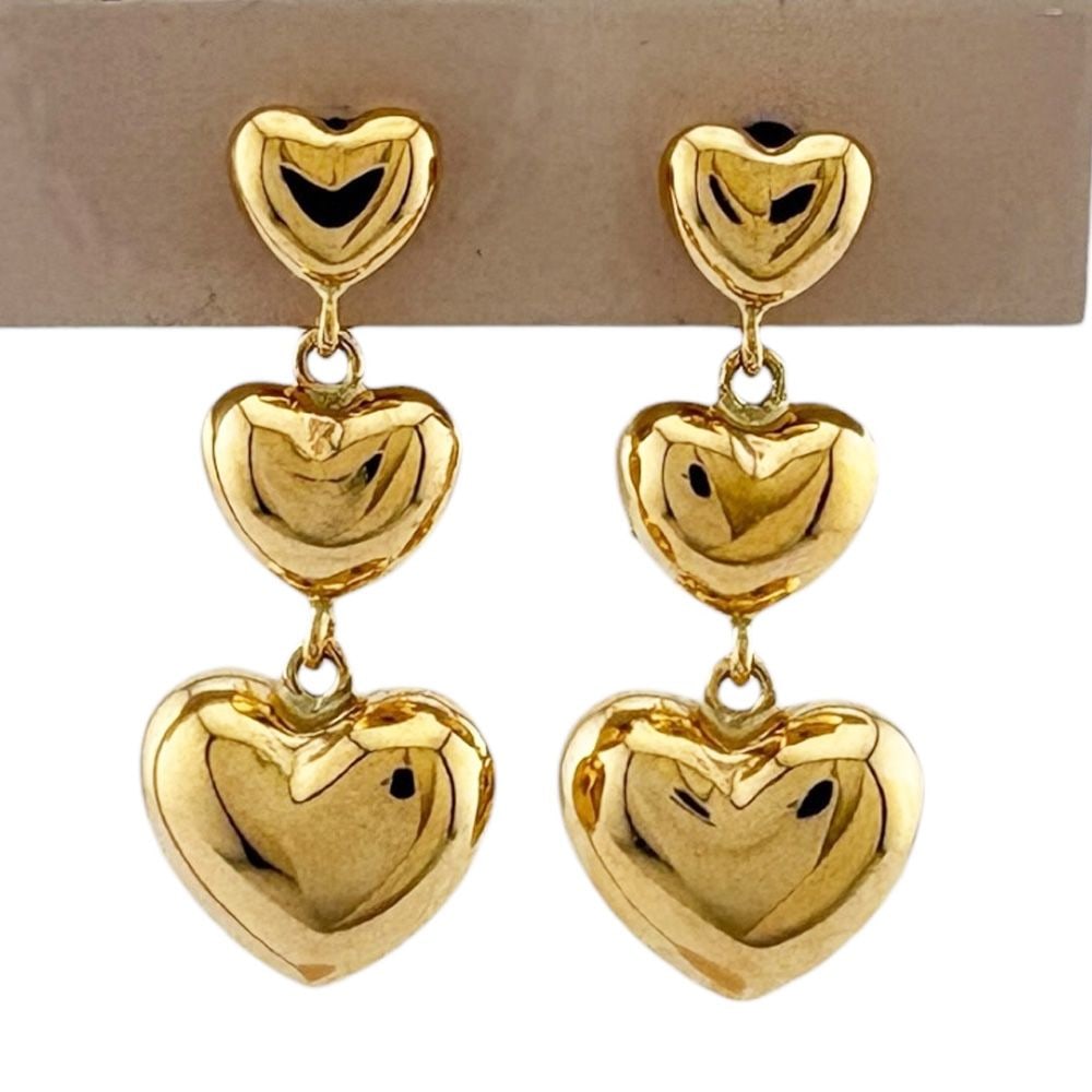 Second-hand - Earrings 18K Gold K18 Yellow Gold: Type: Triple heart-shaped triple chain Target: Women Color: Gold Season: All year Weight: Approximately 1.1 grams Country of origin: Japan Dimensions: Approximately 19.0mm x 7.5mm Earring pin length: 