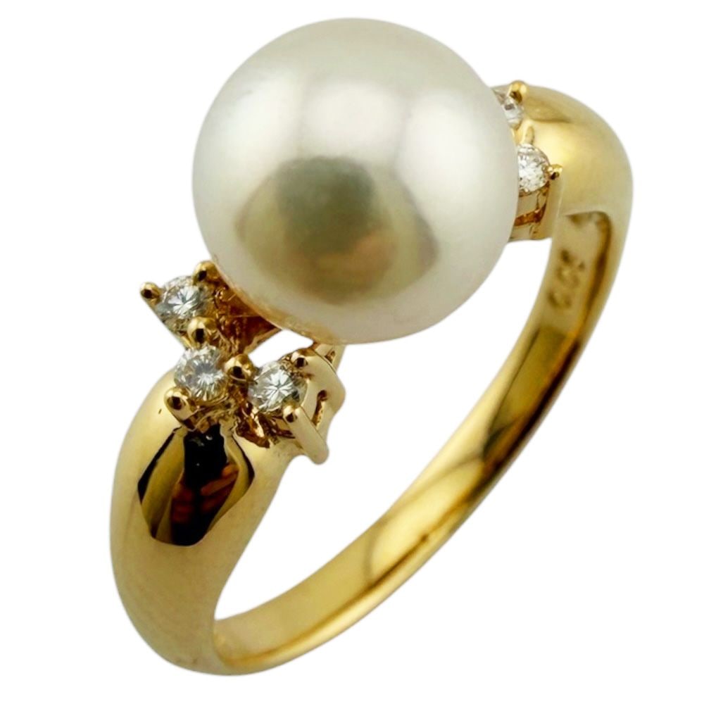 Second-hand - TASAKI ring, size 11.5, 18K yellow gold, with pearls, for women.: Brand: TASAKI Target: Women Color: Gold Season: Suitable for all seasons Weight: Approximately 3.7 grams Country of Origin: Japan Gemstones: Pearl / Diamonds (approximately 0.06 carats) Size: 11.5 Rin