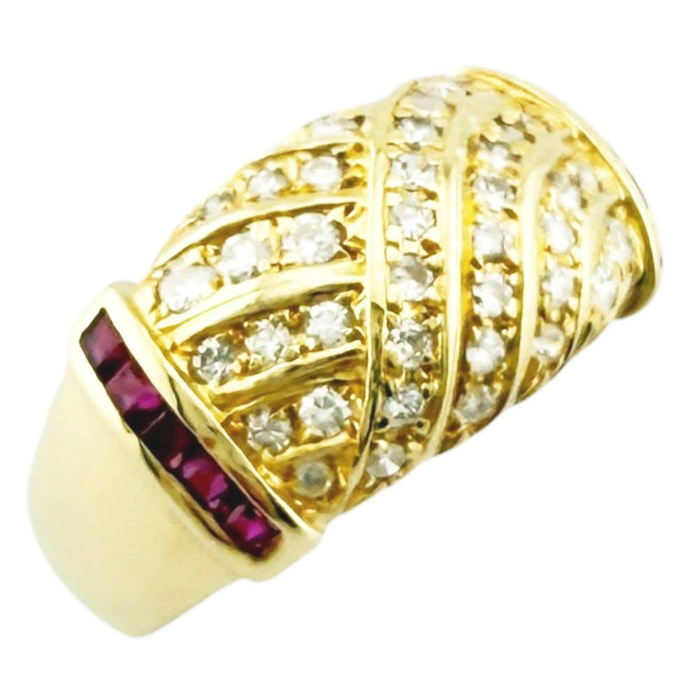Second-hand - Ring, size 13, 18K gold, K18 yellow gold, ruby, for women.: Color: Gold / Season: Suitable for all seasons / Weight: Approximately 6.0 grams / Country of origin: Japan / Gemstones: Ruby (approximately 0.39 carats) / Diamond (approximately 0.43 carats) / Size: 