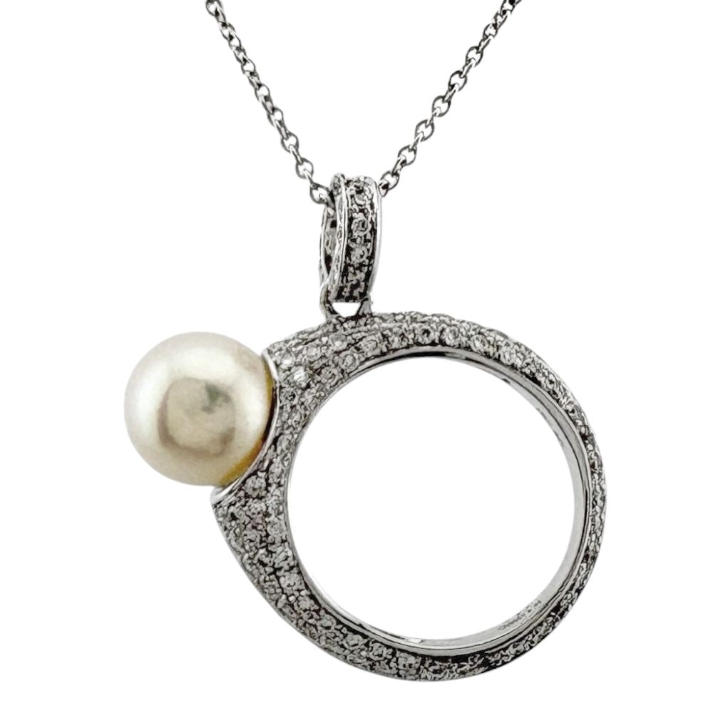 Second-hand - Necklace 18K Gold K18 White Gold Diamond Women's: Color: Silver Season: Suitable for all seasons Weight: Approximately 5.5 grams Country of Origin: Japan Gemstones: Diamonds (approximately 0.40 carats) / Pearls Adjuster Type: Adjustable ring for leng