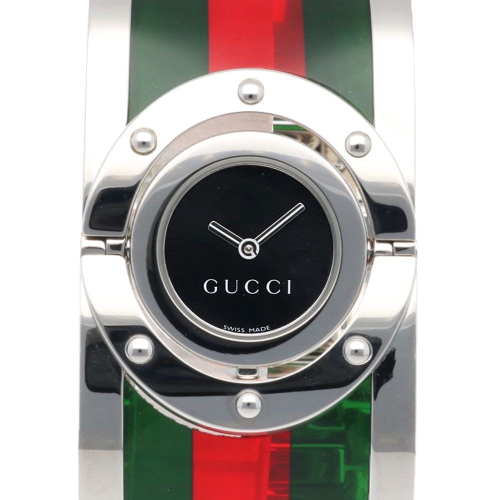 Second-hand - Gucci Twirl wristwatch watch stainless steel 112 quartz repolished ladies: Brand: Gucci Type: Wide Bracelet Model: 112 Target: Women Color: Silver/Black/Green x Red Series: Twirl Season: Suitable for all seasons Weight: Approximately 76.2 grams Place of Origin: Switzerland D