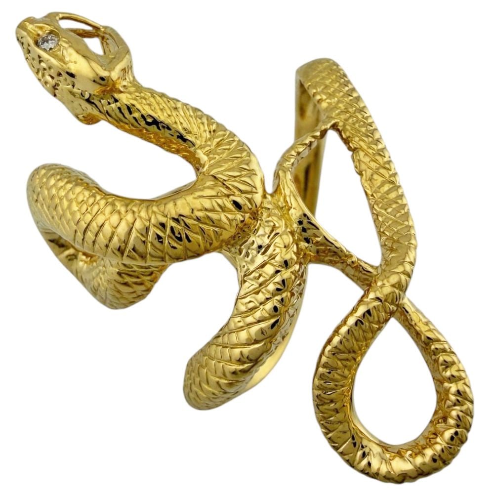 Second-hand - Ring, size 13, 18K yellow gold, with diamonds, for women.: Type: Serpent-shaped Target: Women Color: Gold Season: All year Weight: Approximately 12.4 grams Country of Origin: Japan Stone: Diamond (approximately 0.02 carats) Size: 13 Ring Width: Approx