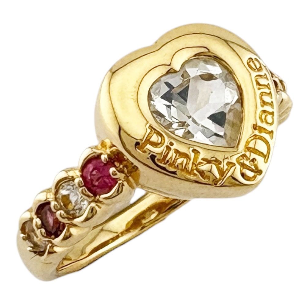 Second-hand - Ring, size 9, 18K gold, K18 yellow gold, white topaz stone, for women.: Color: Gold Season: All year Weight: Approximately 5.2 grams Country of Origin: Japan Gemstones: White topaz / Pink tourmaline Size: Size 9 / Adjustable size (within ±2 sizes) Ring Width: Approximate