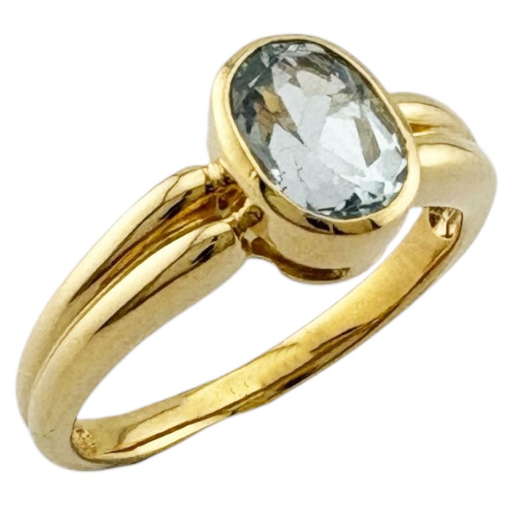 Second-hand - Ring, size 10, 18K gold, K18 yellow gold, blue topaz stone, for women.: Color: Gold/ Season: All year Weight: Approximately 3.5 grams Country of origin: Japan Gemstone: Blue topaz Size: Size 10/Adjustable size (within ±2 sizes) Ring width: Approximately 8.0-2.0 millimete