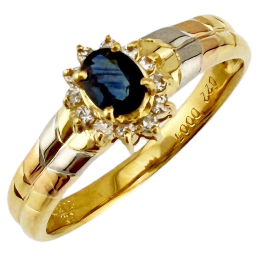 Second-hand - Ring, ring size 12, 18K gold, K18 yellow gold, sapphire, for women.: Color: Gold/Rose Gold/Silver Season: Suitable for all seasons Weight: Approximately 2.3 grams Origin: Japan Gemstones: Sapphire (approximately 0.22 carats) / Diamonds (approximately 0.07 carats) Size: