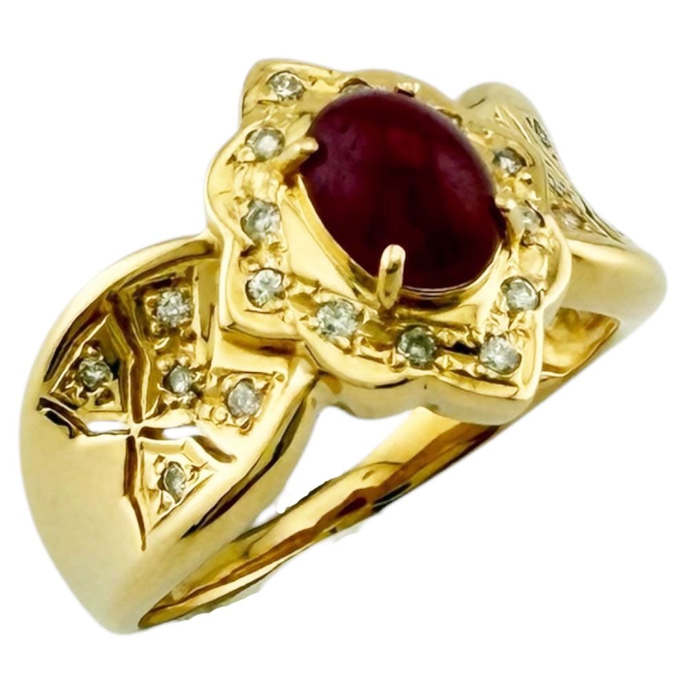 Second-hand - Ring, ring size 16, 18K gold, K18 yellow gold, ruby, for women. (1 of 7)
