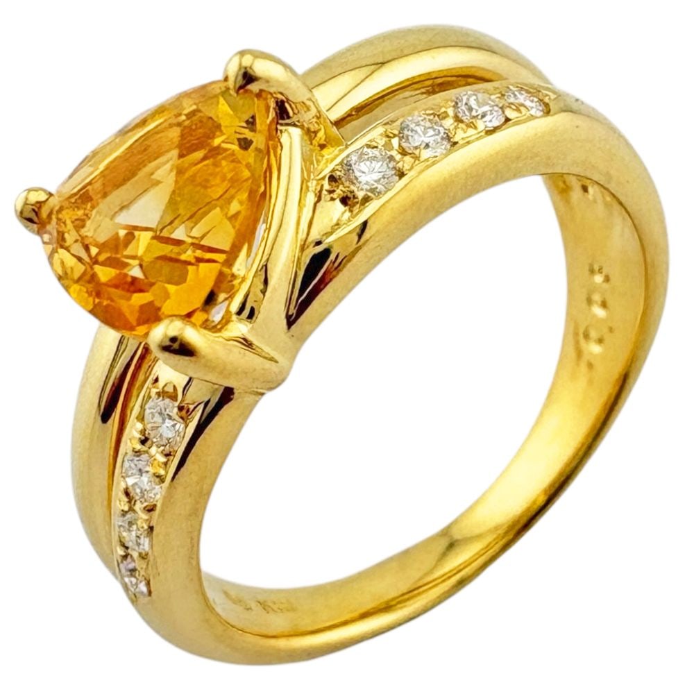 Second-hand - TASAKI ring, size 12.5, 18K yellow gold, with diamonds, for women.: Brand: TASAKI Target: Women Color: Gold Season: Suitable for all seasons Weight: Approximately 5.7 grams Origin: Japan Gemstones: Diamonds (approximately 0.09 carats) / Yellow Crystal Size: 12.5 Ring 