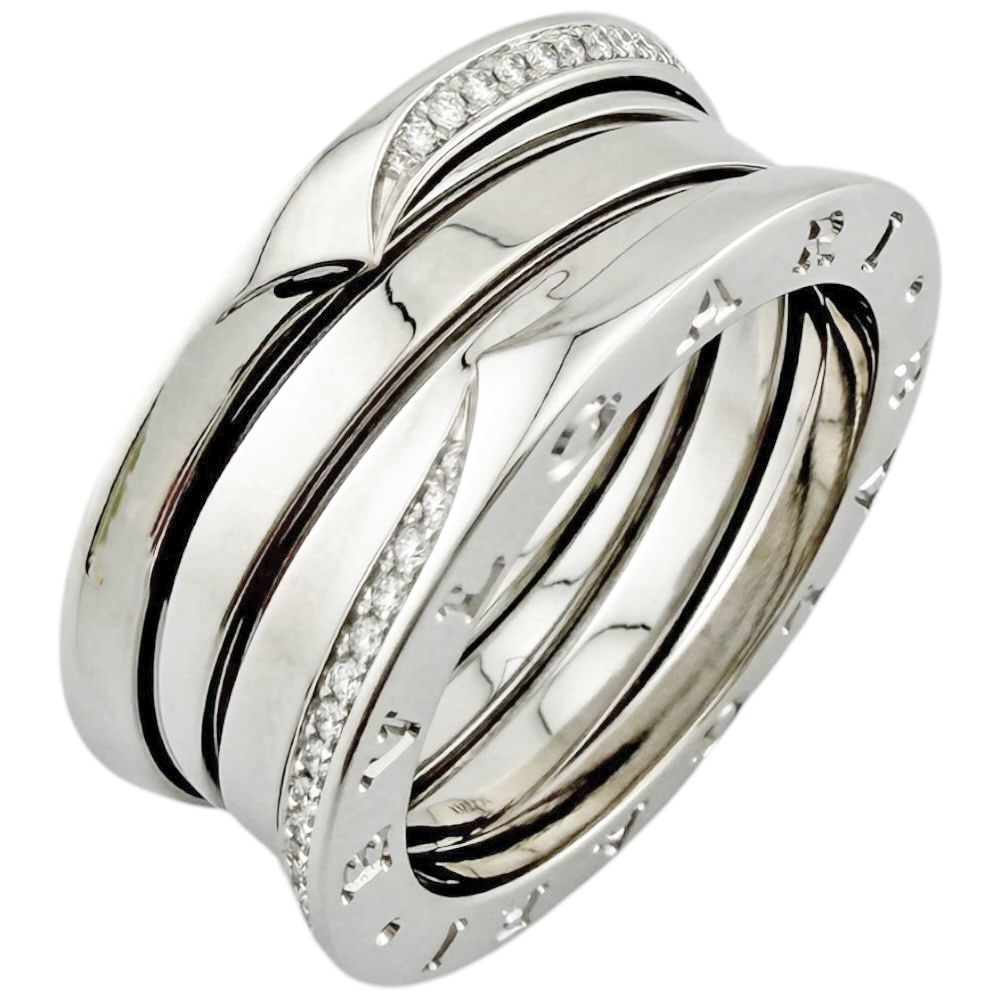 Second-hand - Bvlgari B.zero1 three-band ring size 18, 18K white gold, diamonds, unisex style,: Brand: Bvlgari Suitable for: Unisex Color: Silver Series: B.zero1 Three-Band Ring Suitable for Season: All seasons Weight: Approximately 13.5 grams Country of Origin: Italy Gemstone: Diamonds (approxi