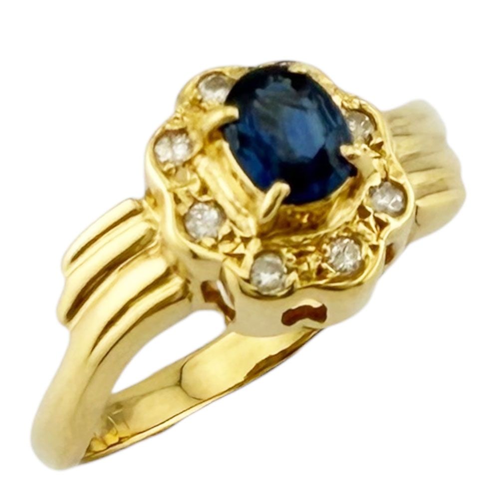 Second-hand - Ring, size 12.5, 18K gold, K18 yellow gold, sapphire, for women.: Color: Gold Season: Suitable for all seasons Weight: Approximately 3.2 grams Origin: Japan Gemstones: Sapphire (approximately 0.31 carats) / Diamonds (approximately 0.07 carats) Size: 12.5 / Adjustabl
