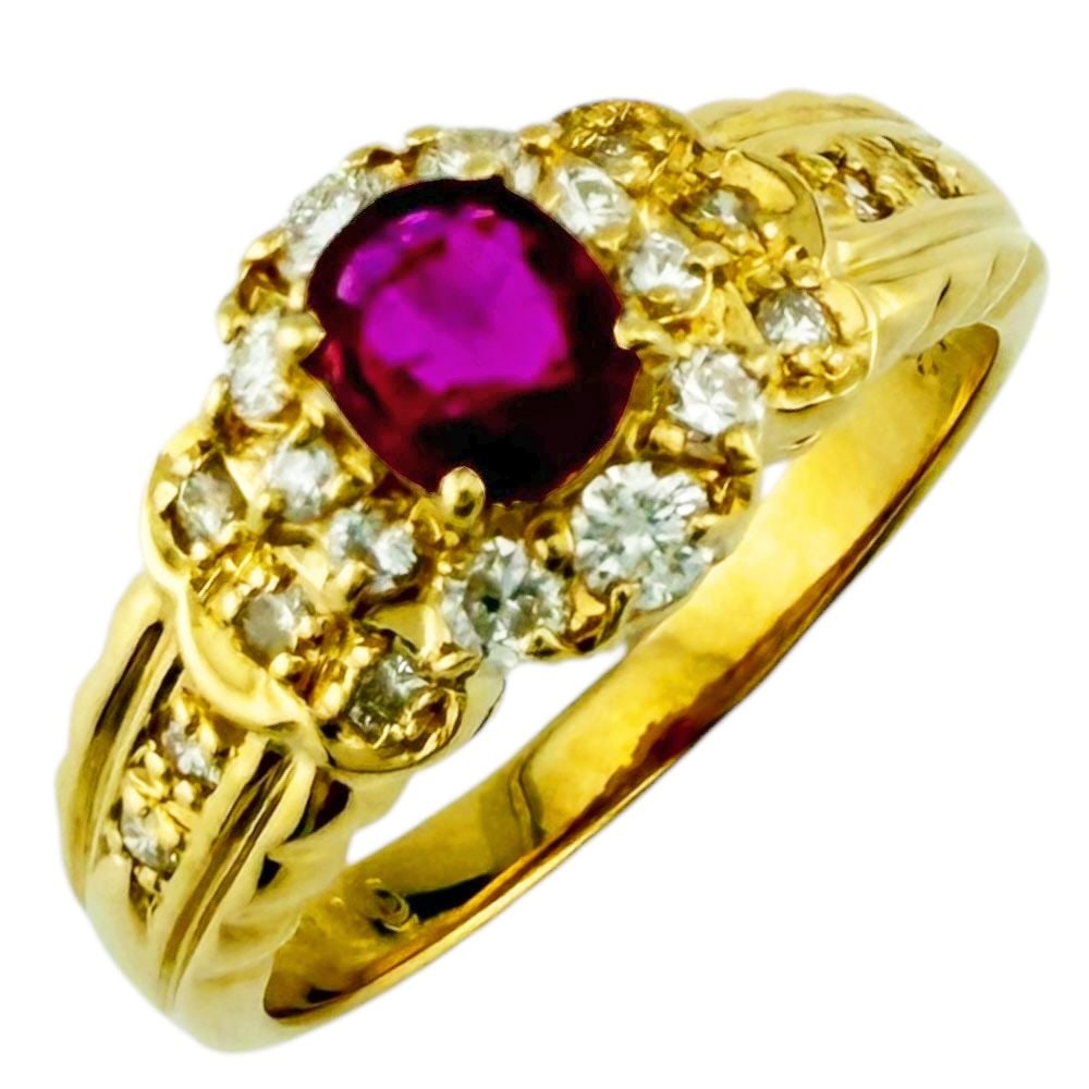 Second-hand - Ring, size 11, 18K gold, K18 yellow gold, ruby, for women. (1 of 8)
