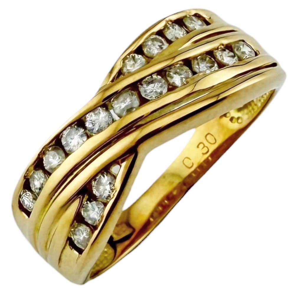 Second-hand - Ring, size 10, 18K gold, K18 yellow gold, diamond, for women.: Color: Gold Season: All seasons Weight: Approximately 3.2 grams Country of origin: Japan Stone: Diamond (approximately 0.30 carats) Size: 10 Ring width: Approximately 6.0-2.0 millimeters Material: K18