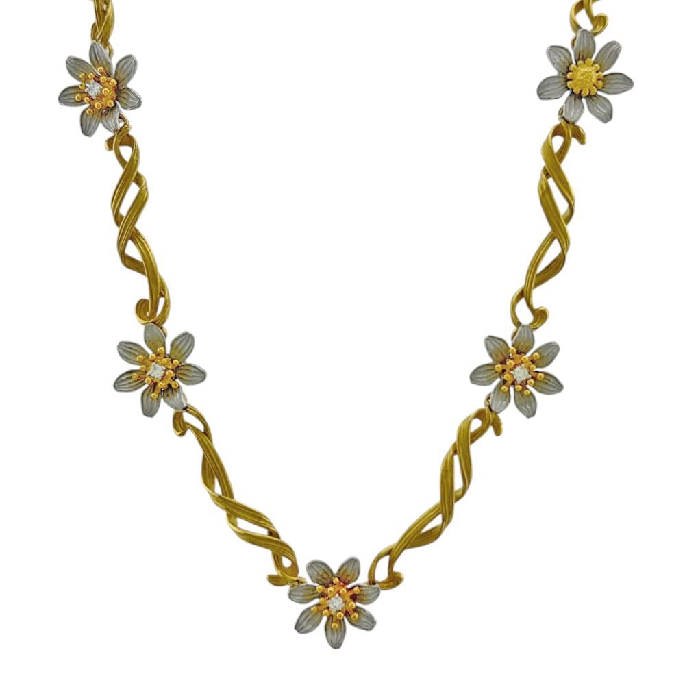 Second-hand - Nobuko Ishikawa necklace 18K gold K18 yellow gold diamond ladies: Brand: Nobuko Ishikawa Type: Flower Target: Women Color: Gold/Silver Season: Suitable for all seasons Weight: Approximately 29.4 grams Origin: Japan Gemstone: Diamond Adjuster Type: Chain adjuster Siz