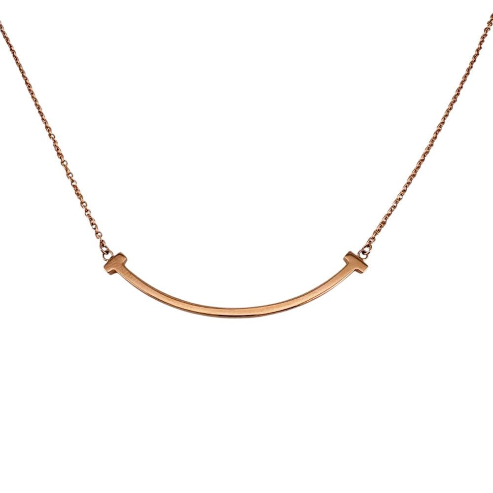 Second-hand - Tiffany T Smile necklace 18K gold K18 rose gold TIFFANY&Co.: Brand: Tiffany & Co. Color: Pink Gold Series: T Smile Season: Suitable for all seasons Weight: Approximately 3.0 grams Country of Origin: United States Adjuster Type: Adjustable ring for length adjust