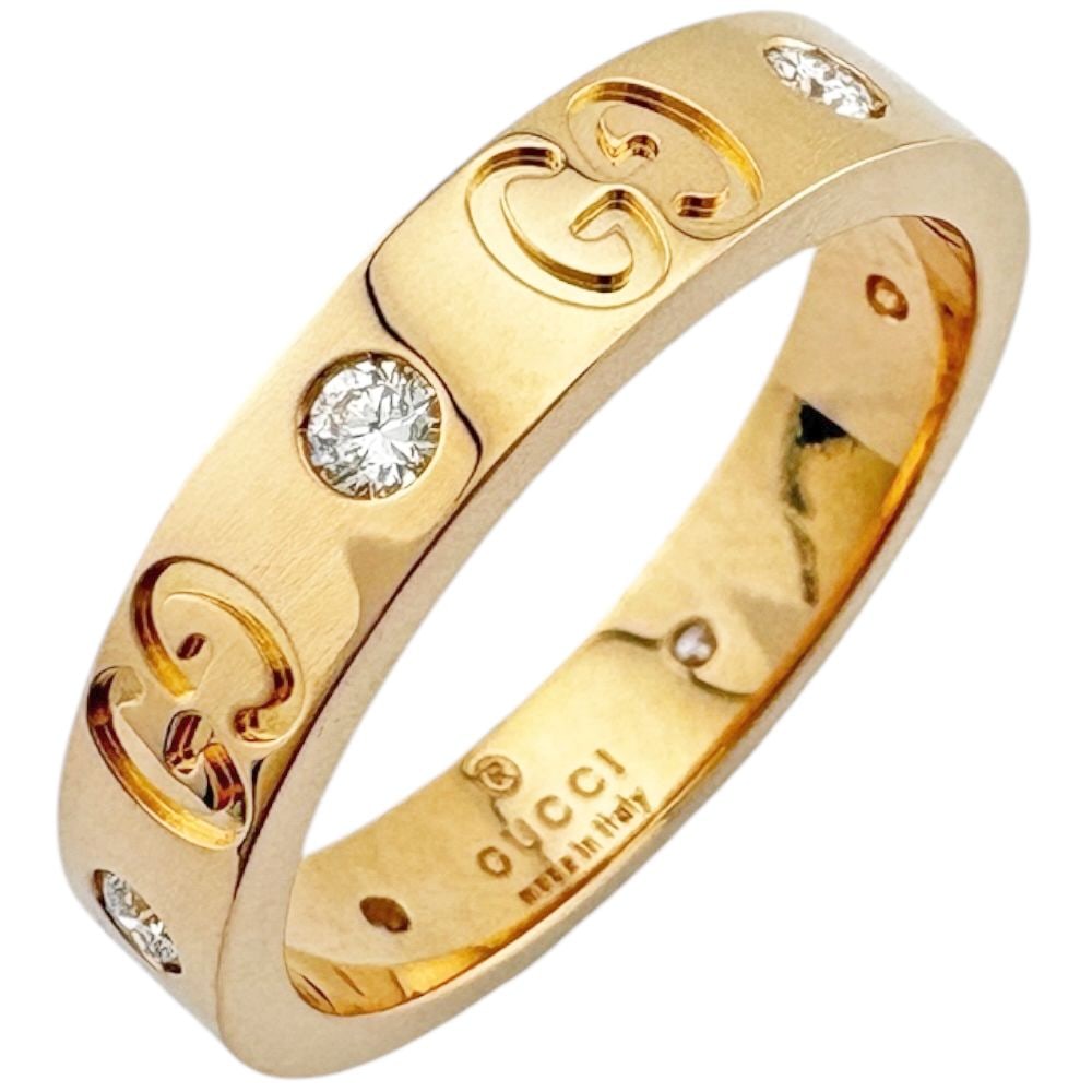 Second-hand - Gucci Icon series ring, size 12.5, 18K rose gold, with diamonds, for women.: Brand: Gucci Target: Women Color: Gold Series: Icon Season: Suitable for all seasons Weight: Approximately 4.8 grams Country of Origin: Italy Gemstone: Diamond Size: 12.5 Ring Width: Approximately 4.0