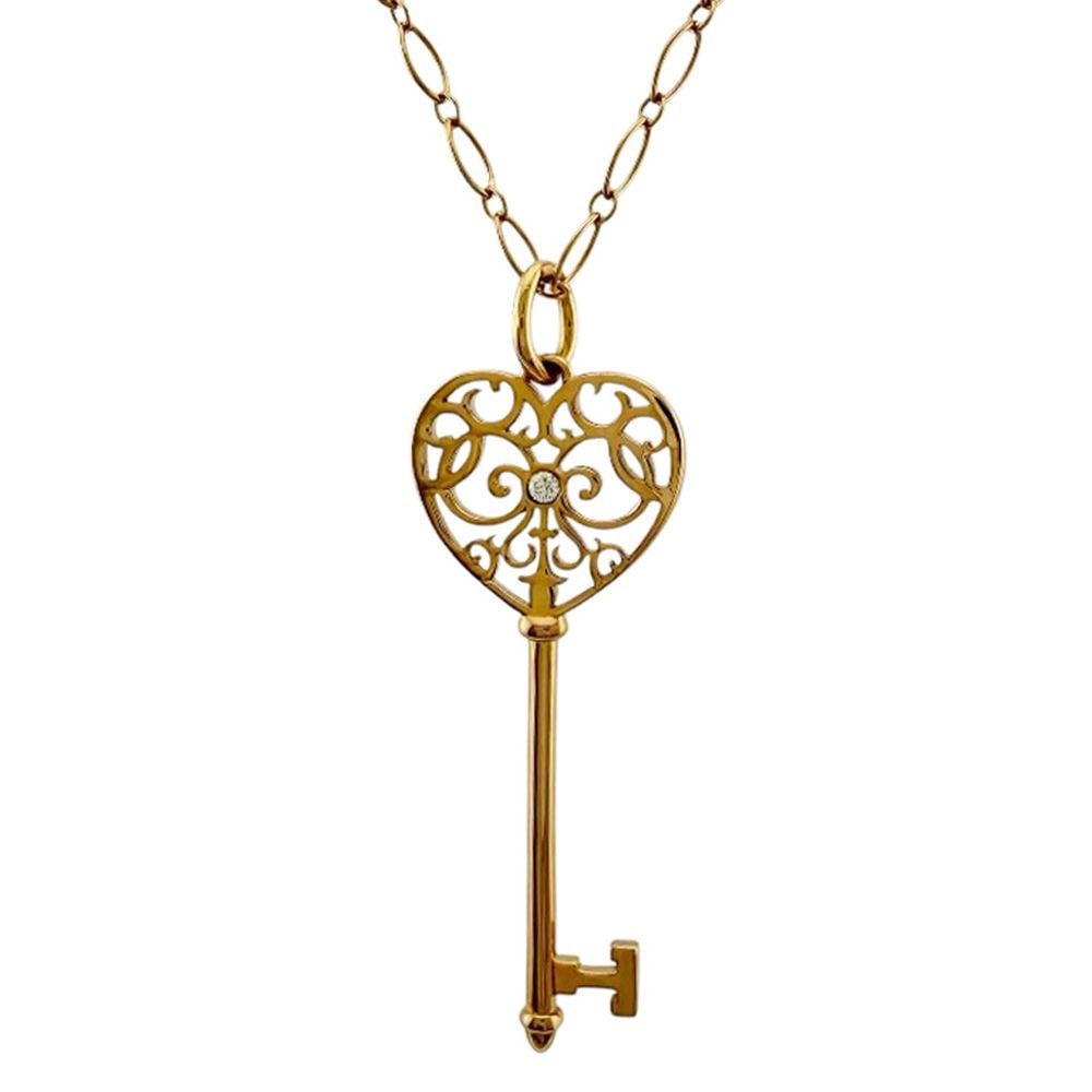 Second-hand - Tiffany Enchant Heart Necklace 18K Gold K18 Rose Gold Diamond Women's: Brand: Tiffany & Co. Target: Women Color: Pink Gold Series: Enchant Heart Season: All seasons Weight: Approximately 8.1 grams Gemstone: Diamond Size: Total length: approximately 76 cm Chain width: app