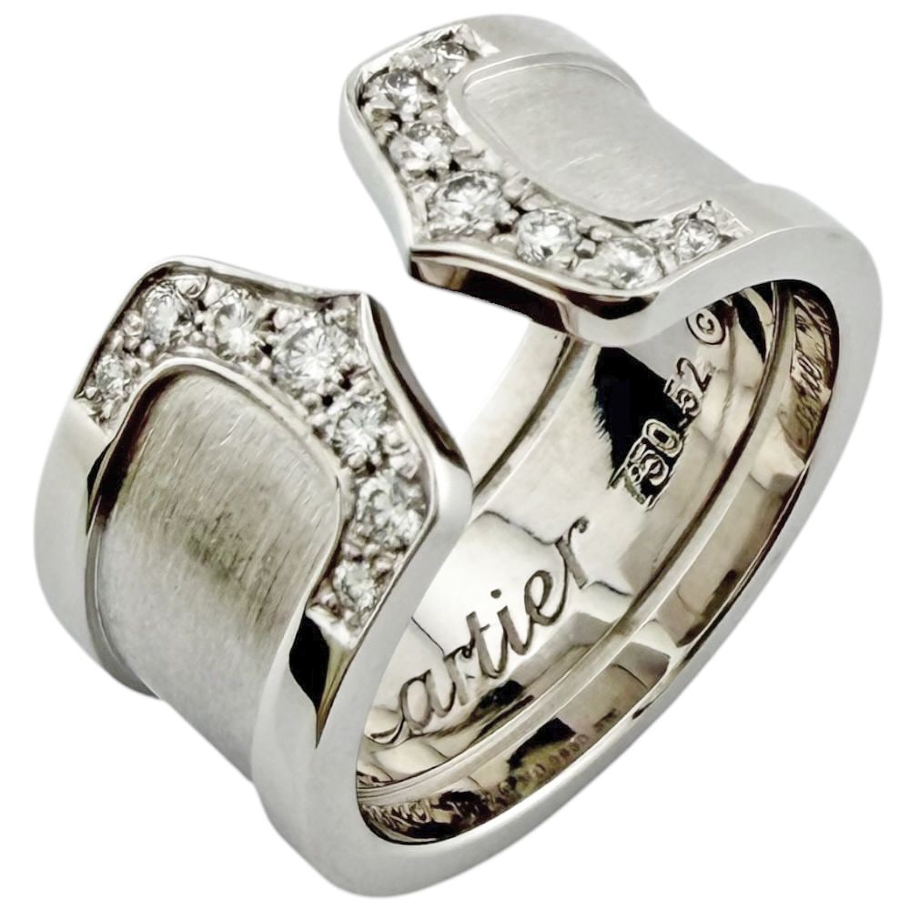 Second-hand - Cartier C2 wide version ring, size 12, 18K white gold, diamond, for women.: Brand: Cartier Target: Women Color: Silver Series: C2 Wide Version Season: Suitable for all seasons Weight: Approximately 12.1 grams Country of Origin: France Gemstone: Diamond Size: 12 Ring Width: Ap