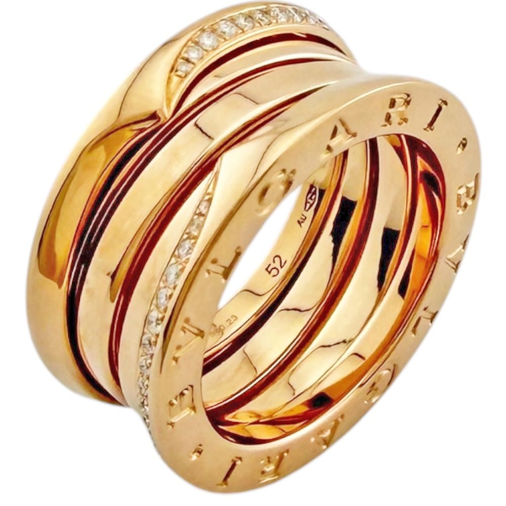 Pre-owned - Bvlgari Demi-Pave B.zero1 three-band ring, size 11.5, in 18K pink gold with diamonds,: Brand: Bvlgari (BVLGARI) Target: Women Color: Gold Series: Demi-Pave Style: Demi-Pave B.zero1 Three-Ring Season: Suitable for all seasons Weight: Approximately 11.1 grams Country of Origin: Italy Gems
